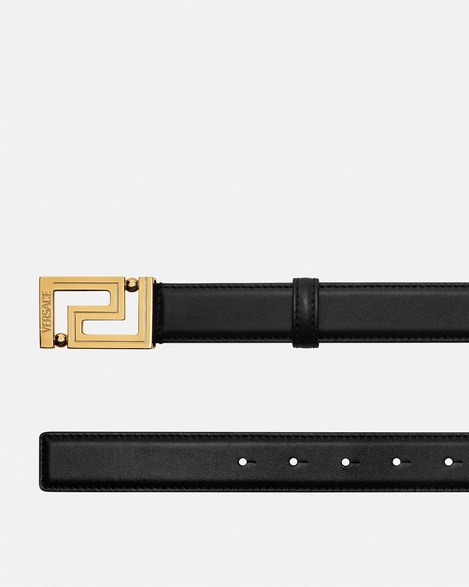 Greca Leather Belt Black Gold Versace US