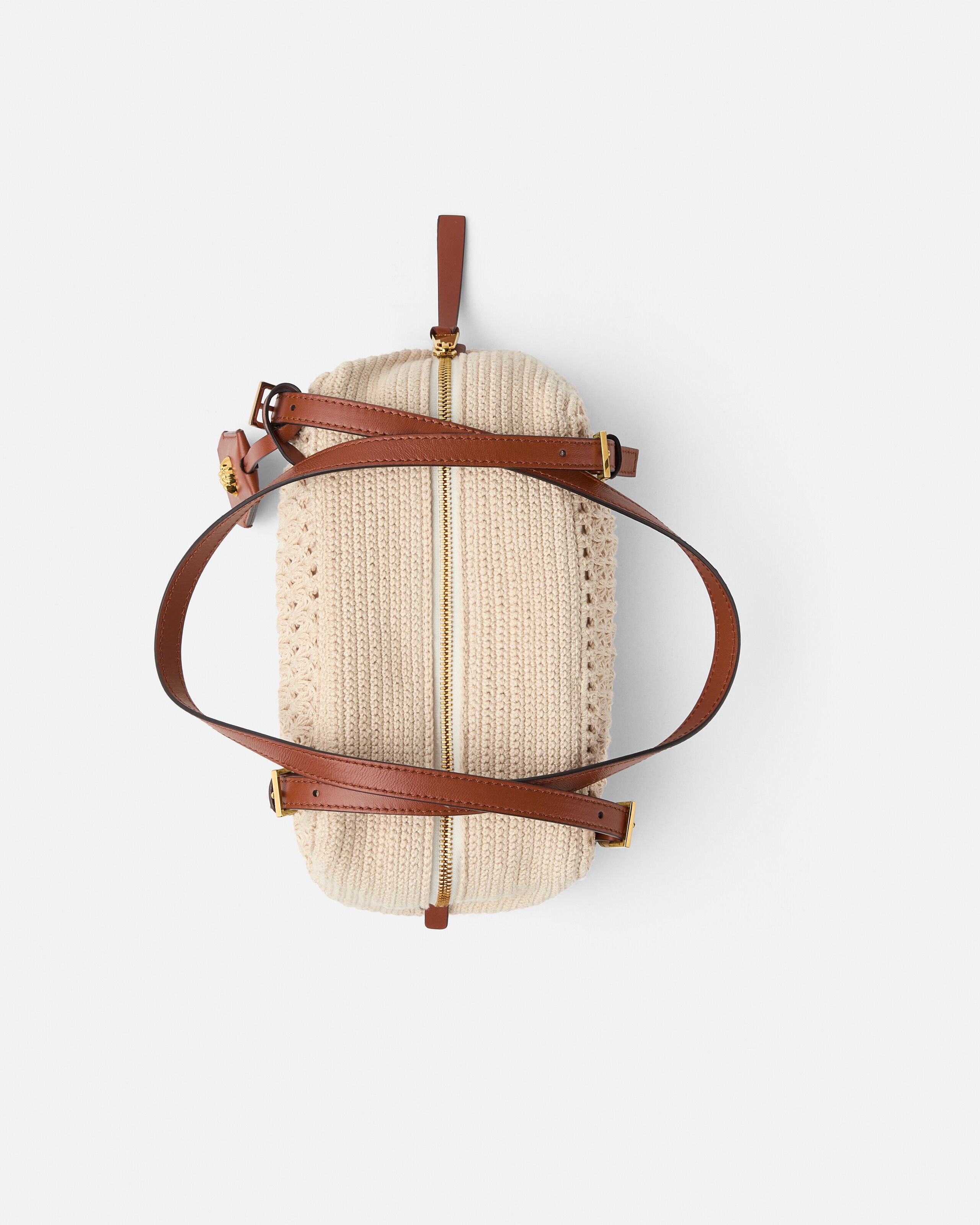 Versace Tag Raffia Bowling Bag Beige | VERSACE US