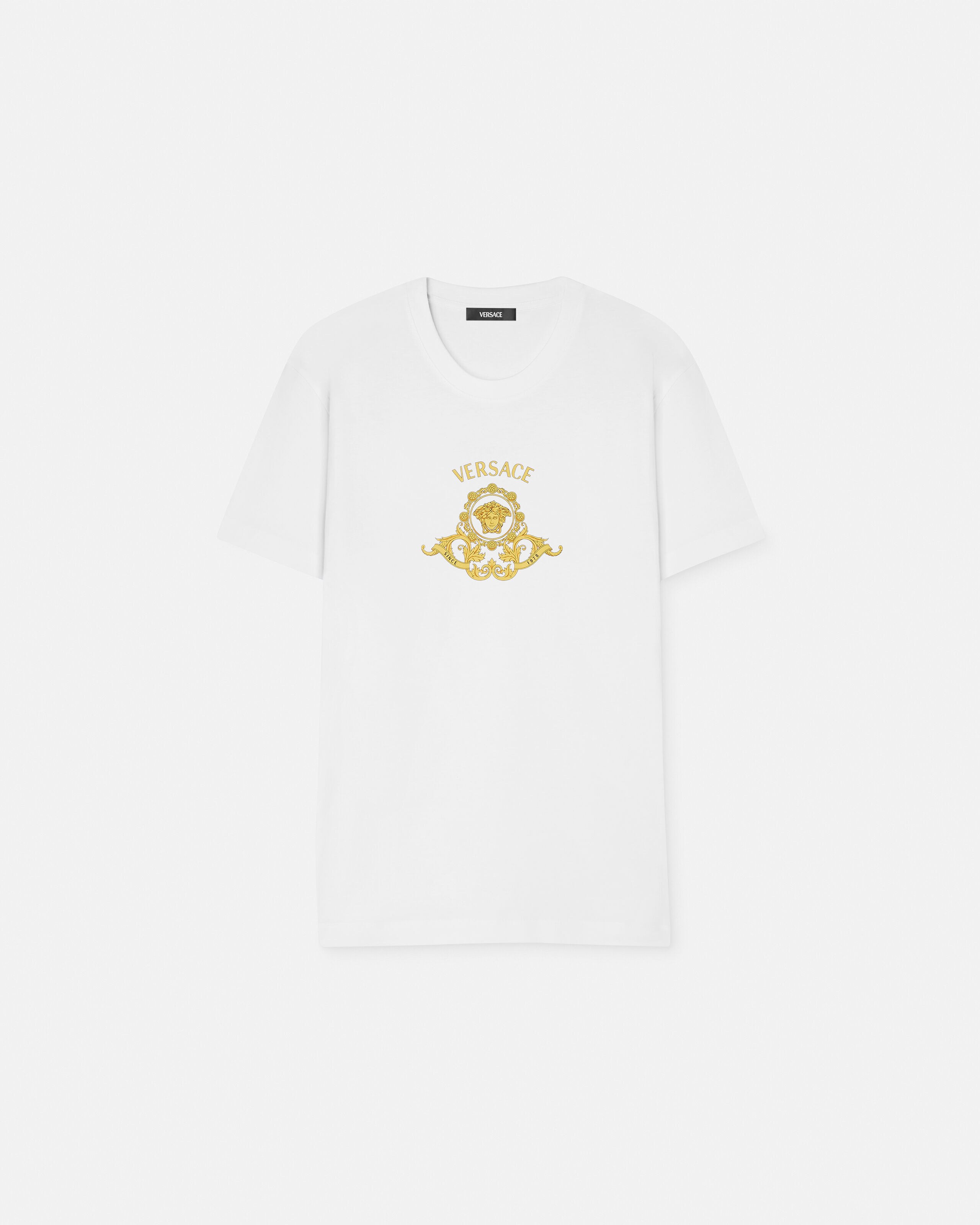 Printed Cotton-Jersey Slim T-Shirt White | VERSACE US