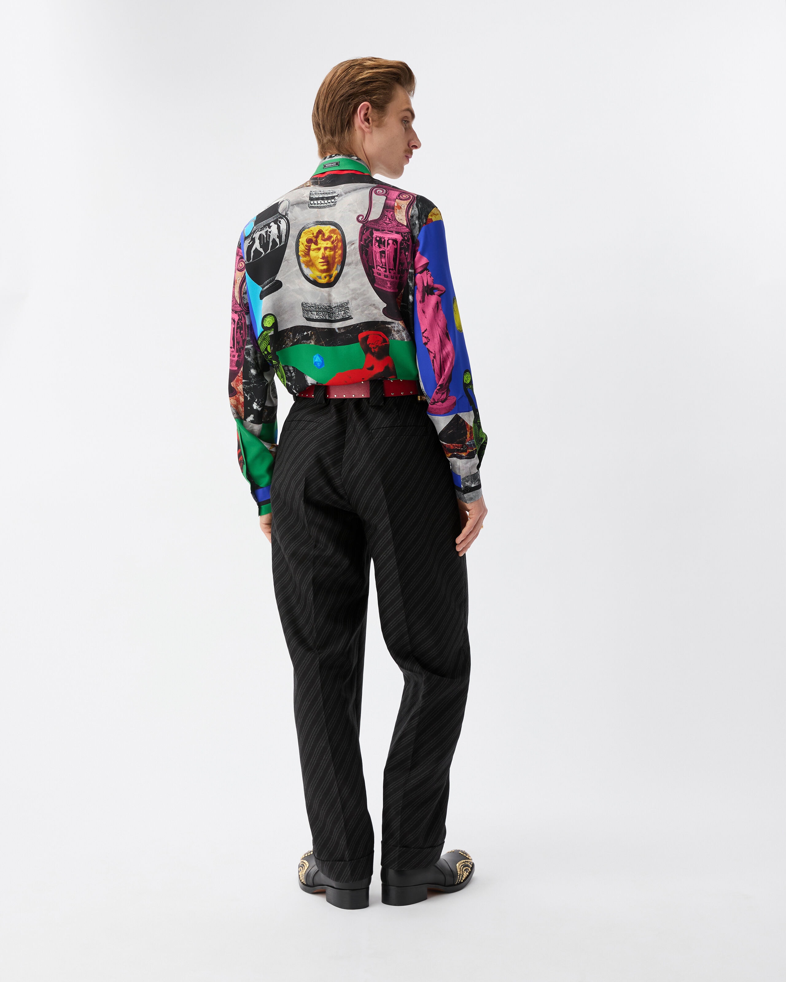 Pinstripe Wool Dress Pants Black | VERSACE US