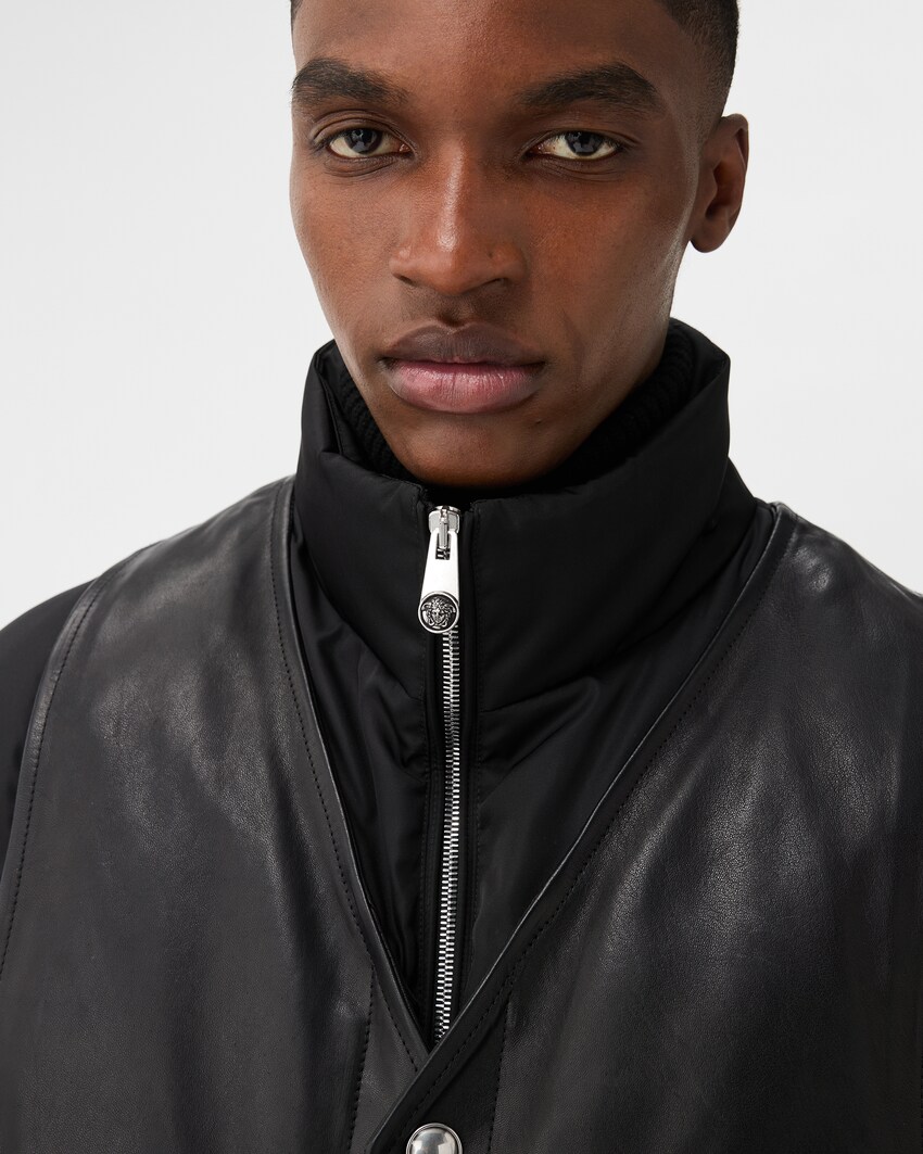 Leather & Nylon Padded Blouson  Black 5