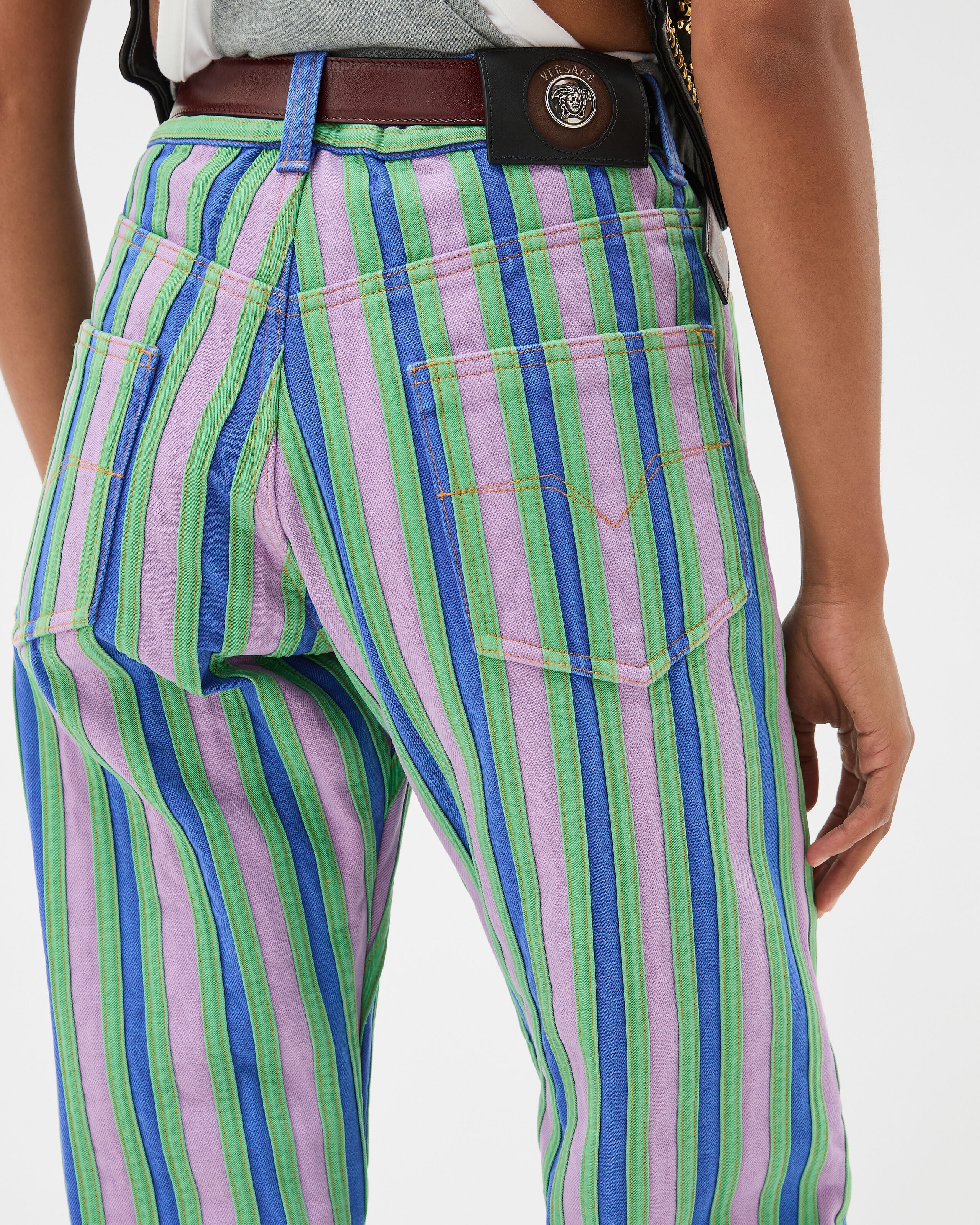 VERSACE ストレート パンツ 26 Striped Straight Jeans Purple,Blue | VERSACE US