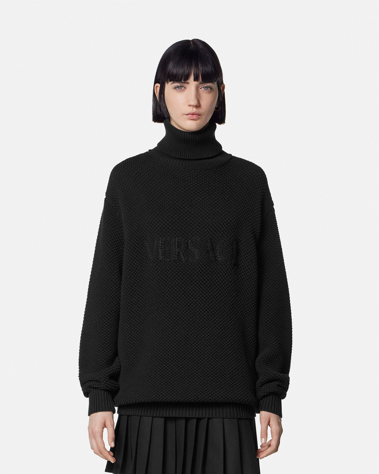 Logo Knit Long Turtleneck Sweater | VERSACE