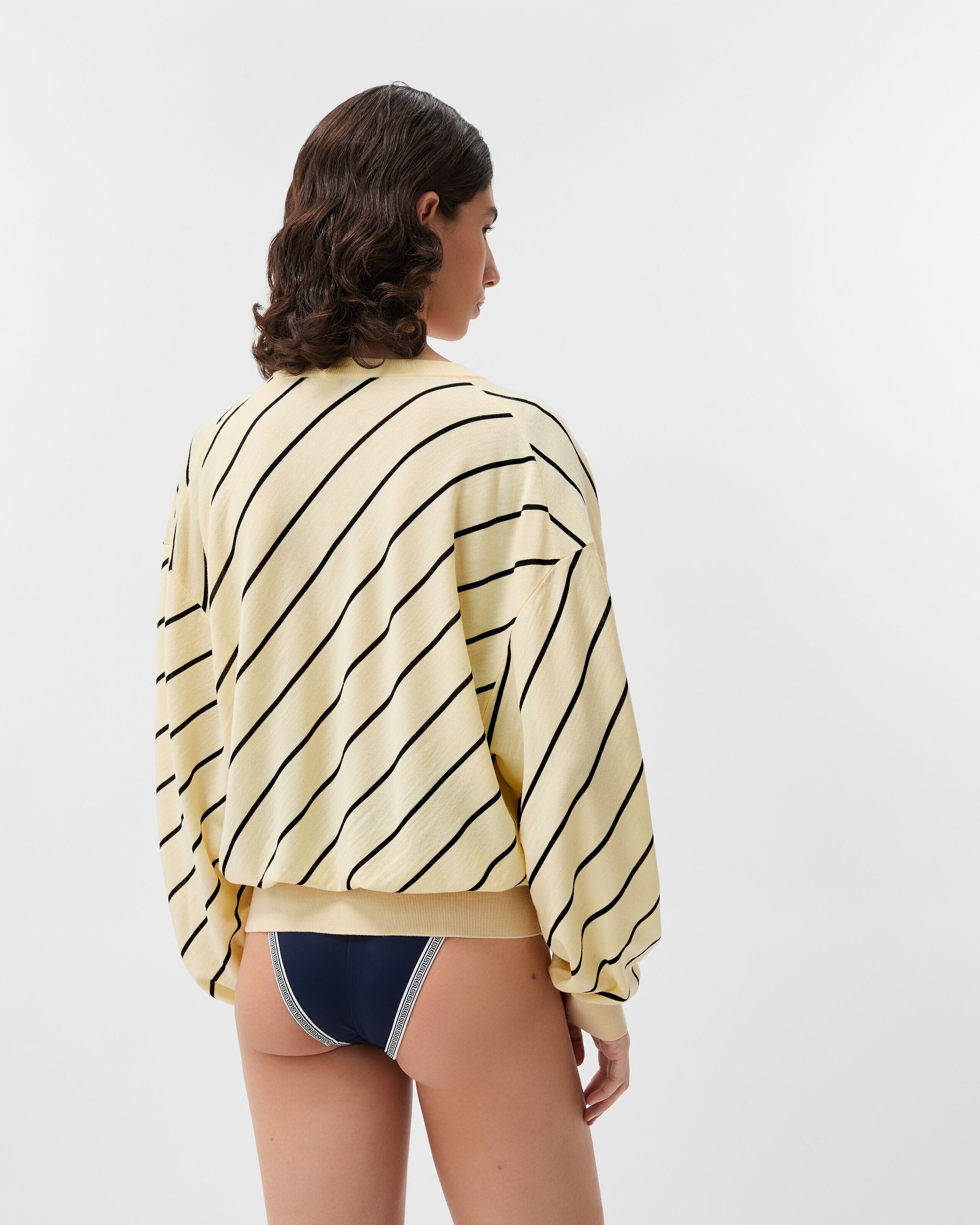 Striped-Intarsia Wool Knit Cardigan Yellow | VERSACE
