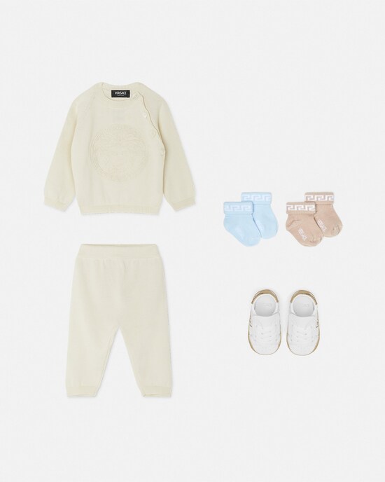 Baby Embroidered Cotton Knit Sweater Set White 2