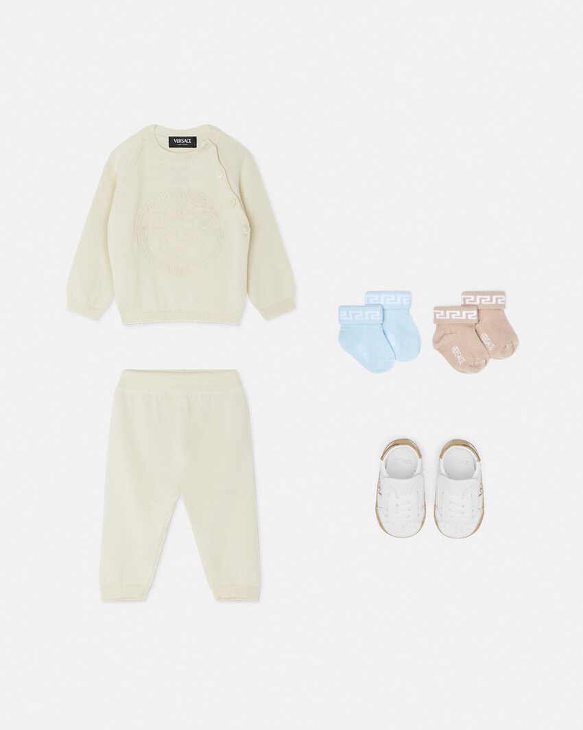 Baby Embroidered Cotton Knit Sweater Set White 2