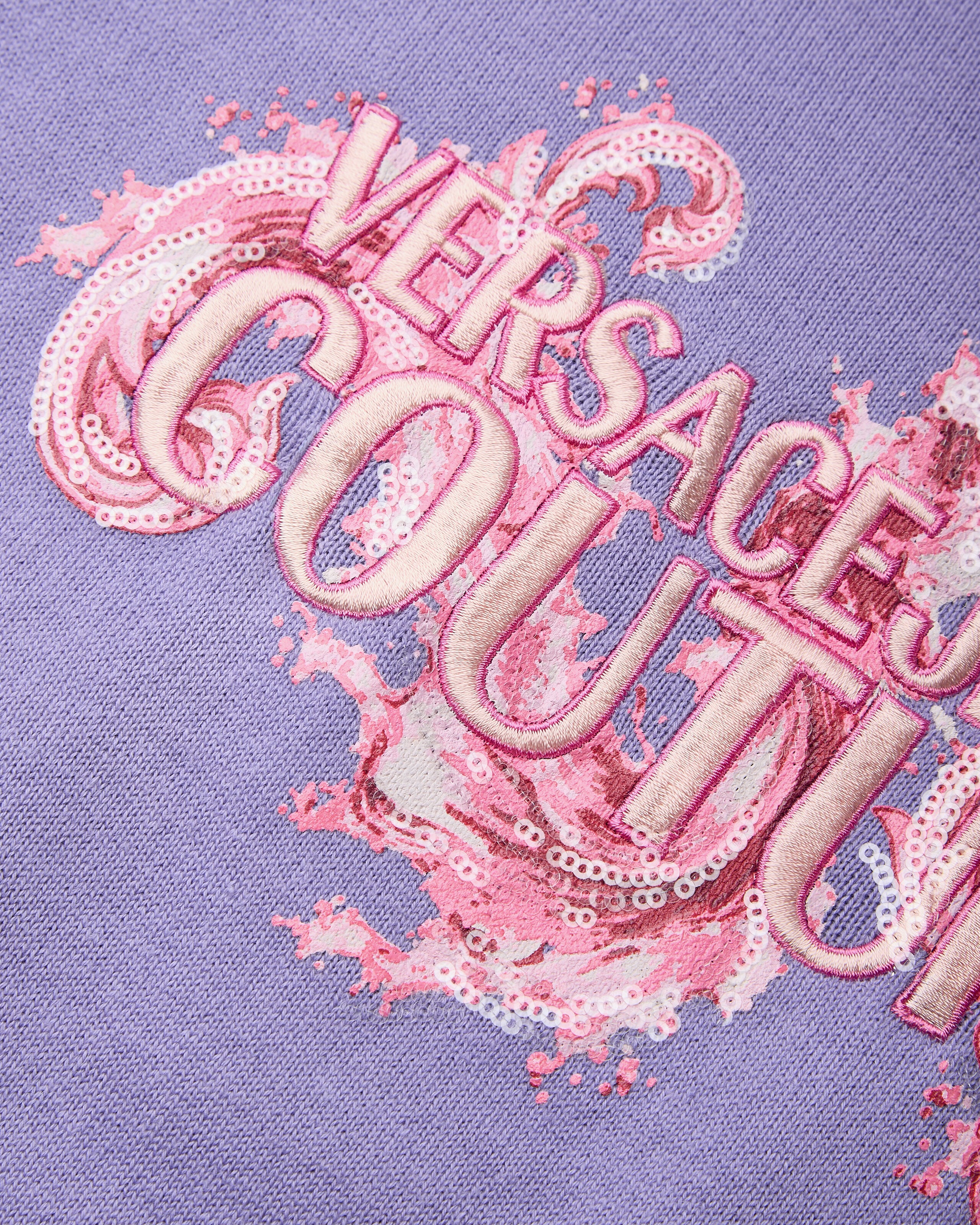 Printed Embroidered Cotton Knit Crop Sweater Print | VERSACE