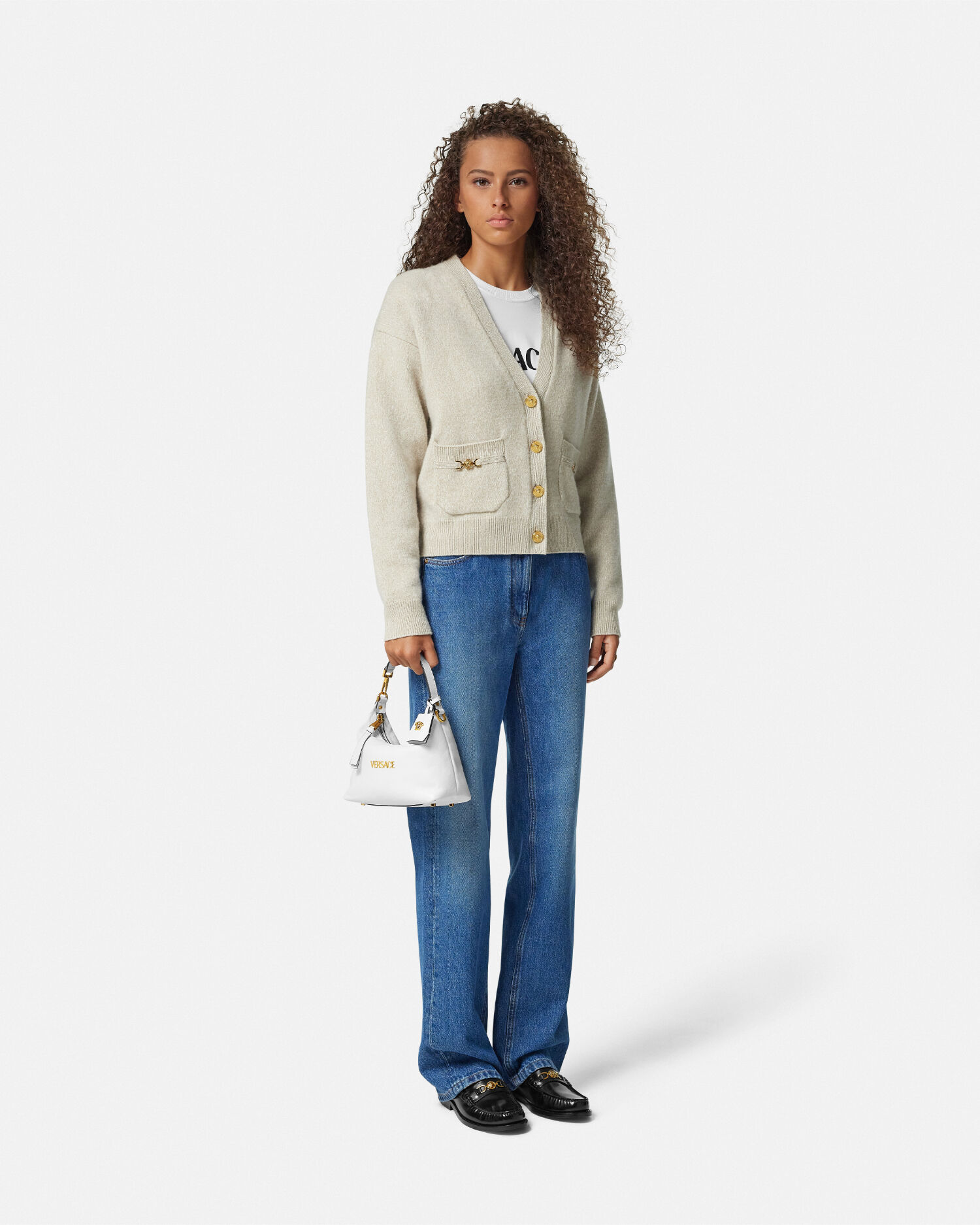 Versace Tag Nappa Hobo Bag White | VERSACE US