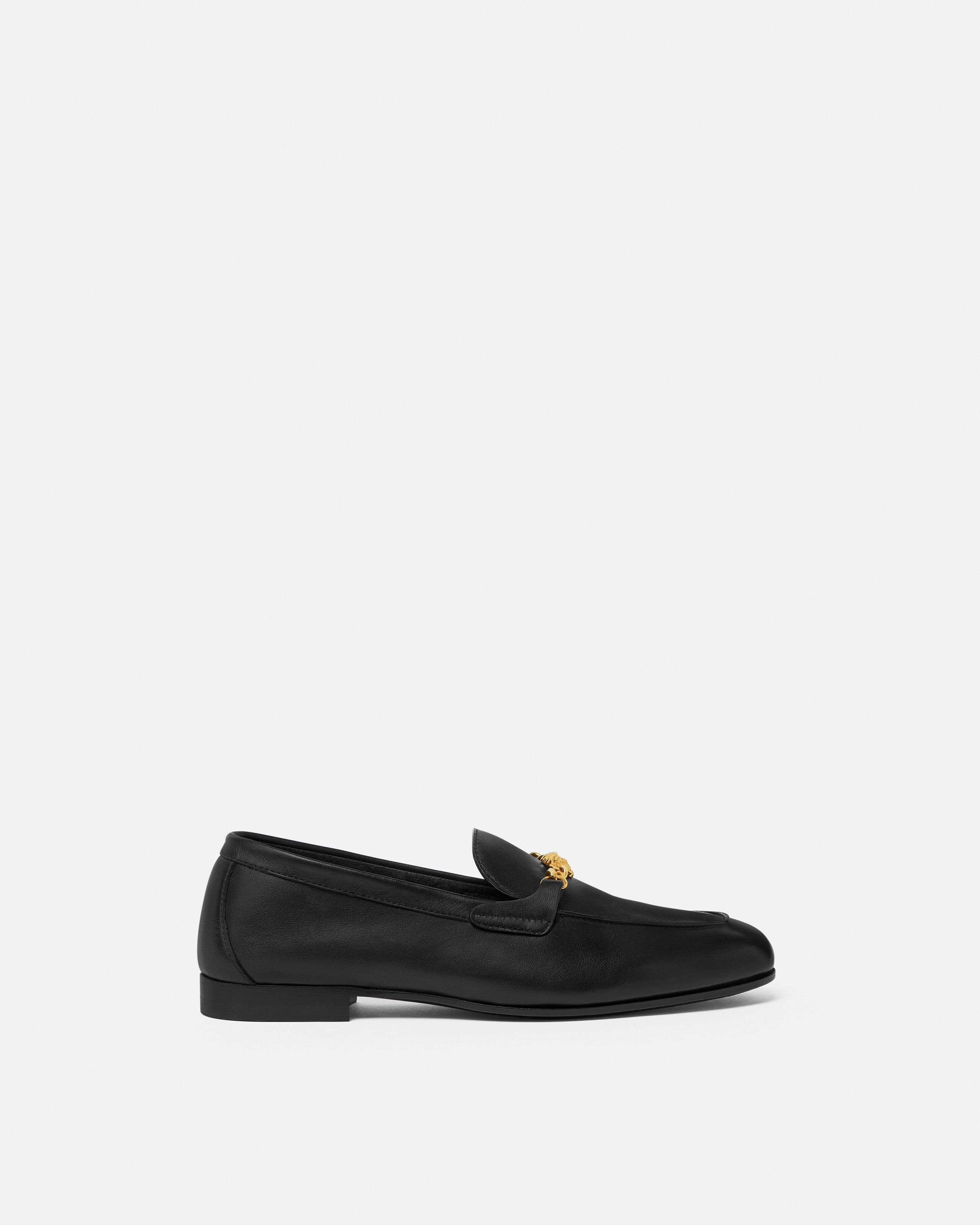 Medusa Leather Loafers Black,Gold | VERSACE US