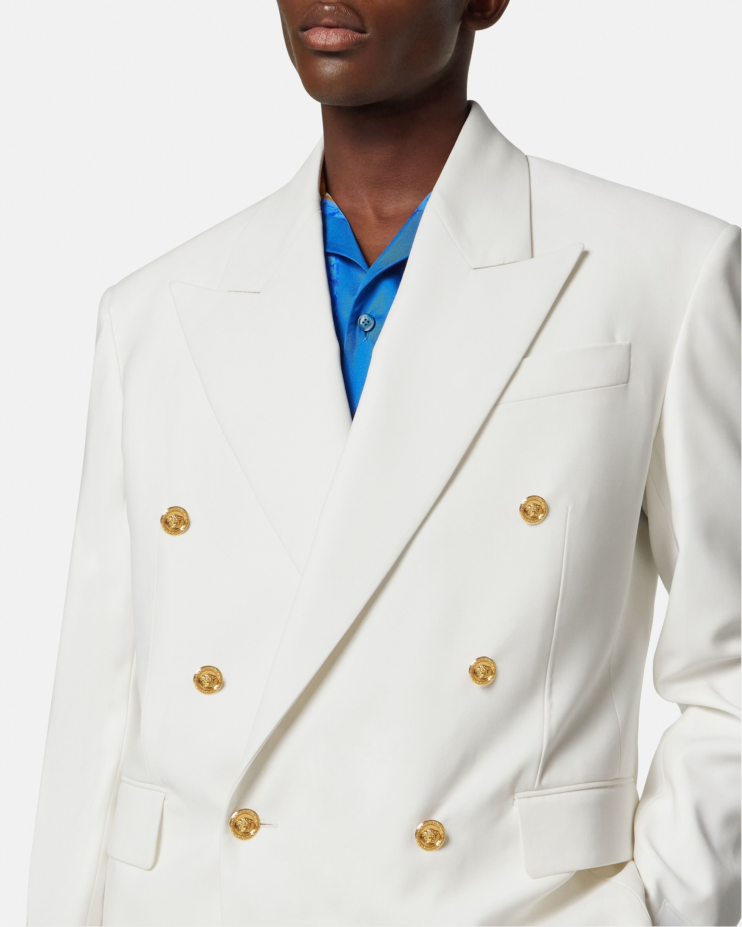 Wool Double-Breasted Blazer White | VERSACE US