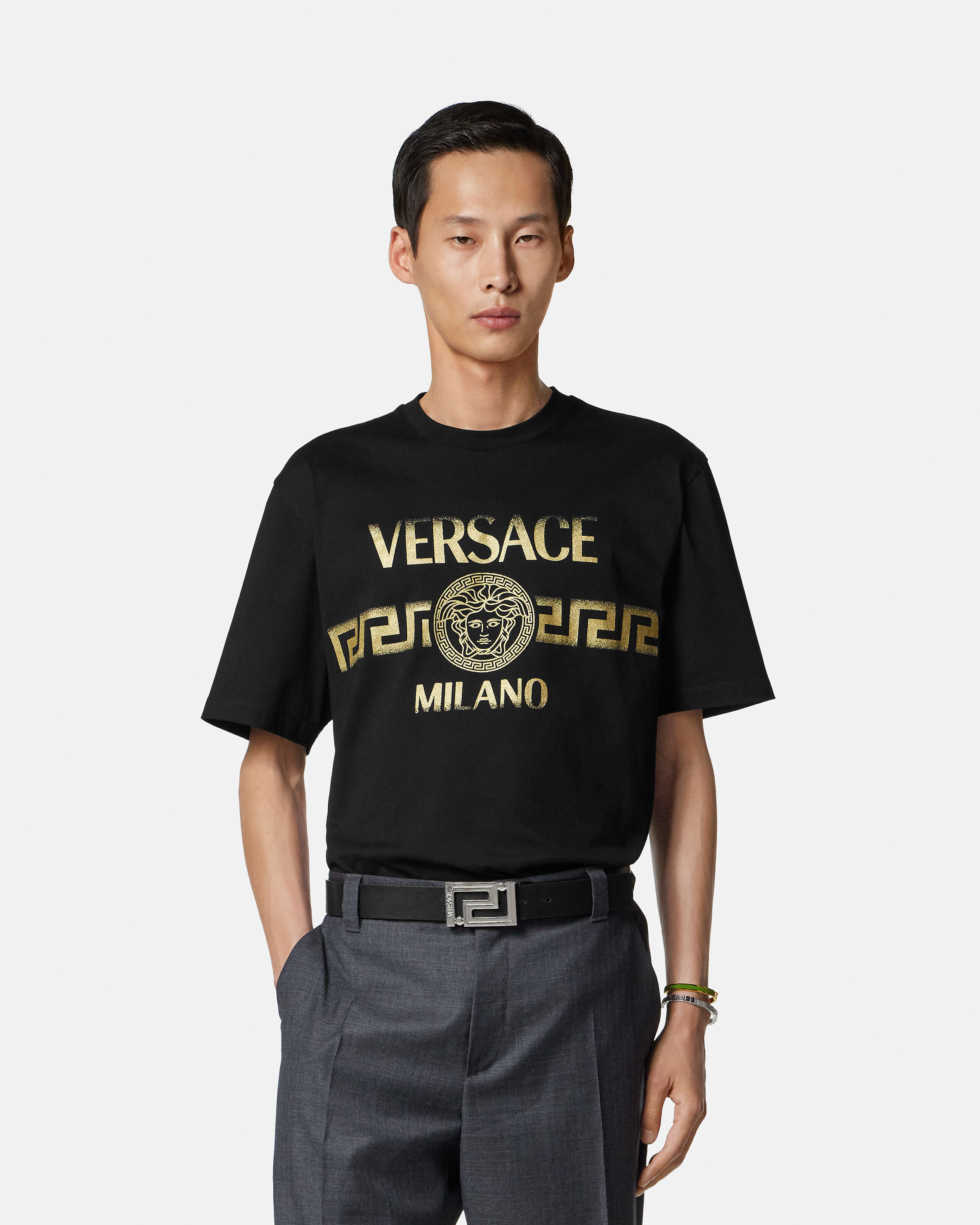 Printed Cotton-Jersey Regular T-Shirt | VERSACE US