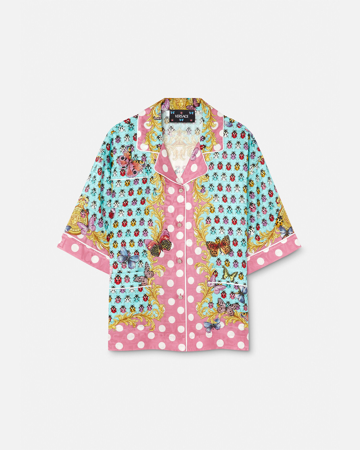 Chemise imprim papillons en soie m lang e Versace Femme