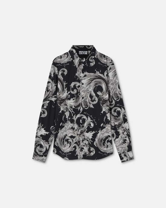Printed Cotton-Poplin Shirt Black+Gray 1