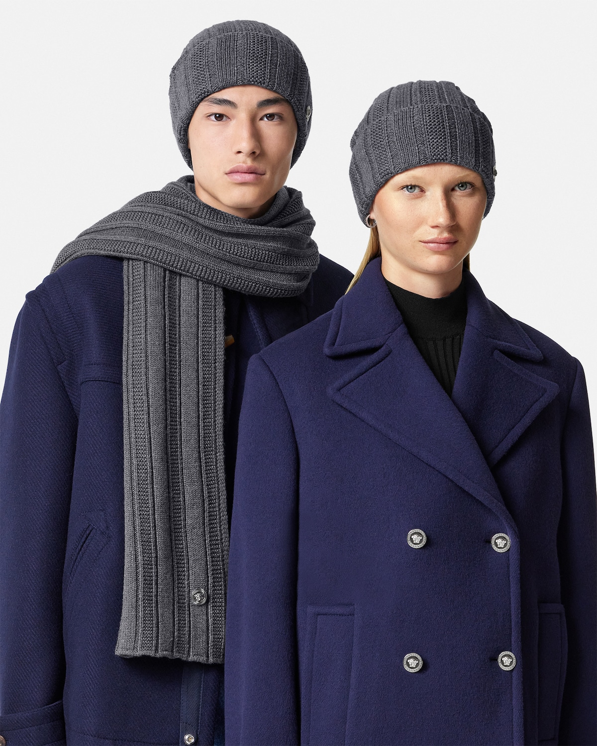 Medusa Ribbed Knit Beanie Gray Versace US