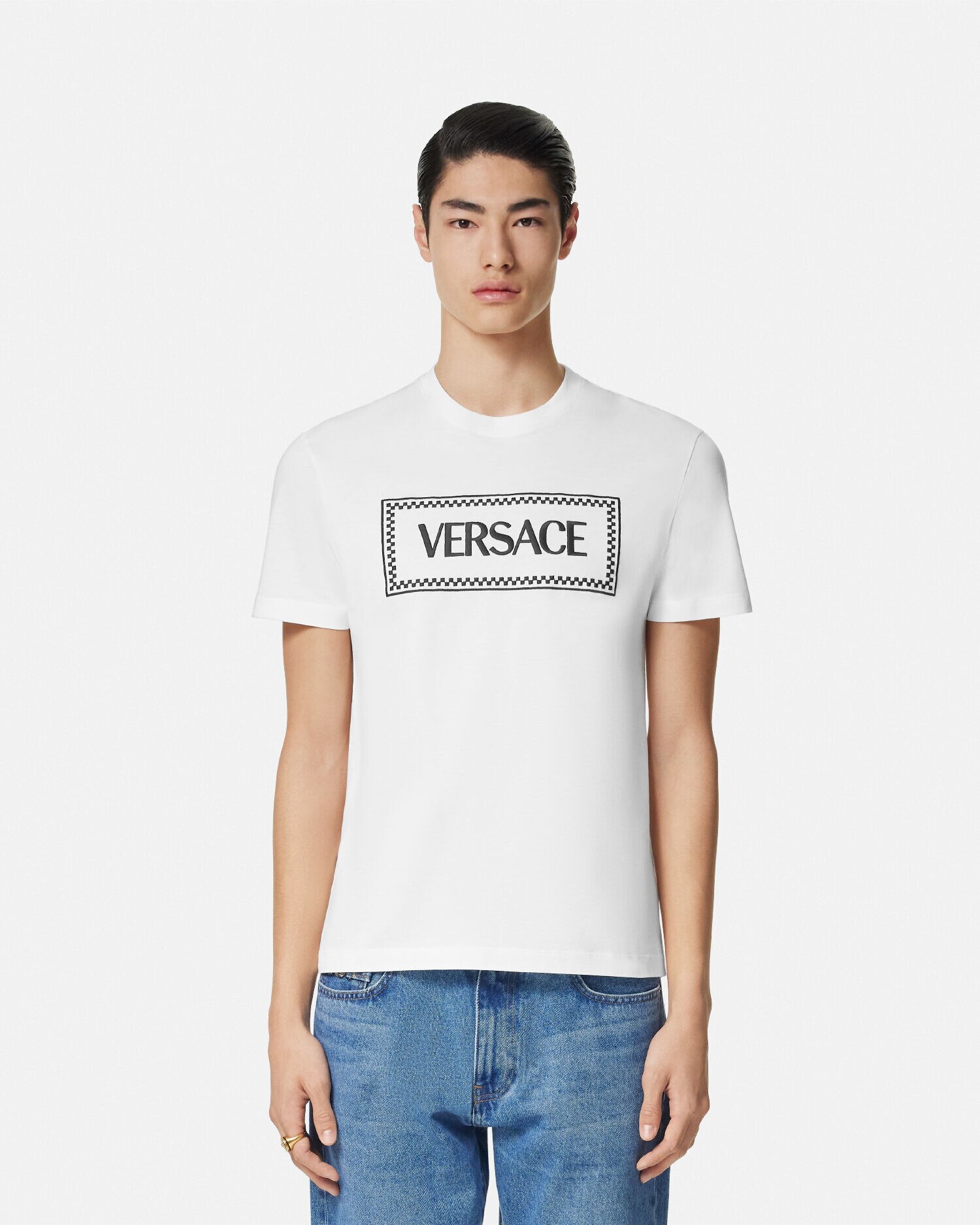 Embroidered '90s Vintage Logo T-Shirt White | VERSACE US