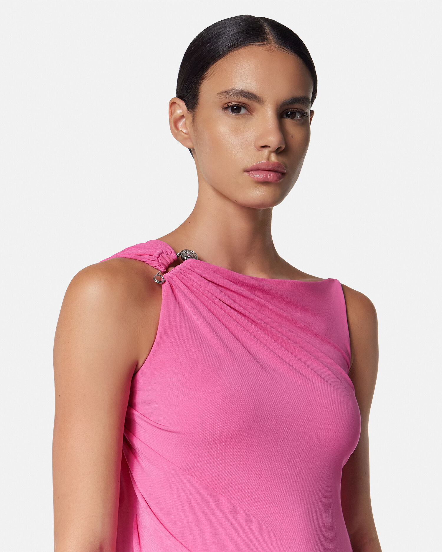 Safety Pin Draped Flared Mini Dress Pink | VERSACE US Safety Pin Draped Flared Mini Dress Pink | VERSACE US