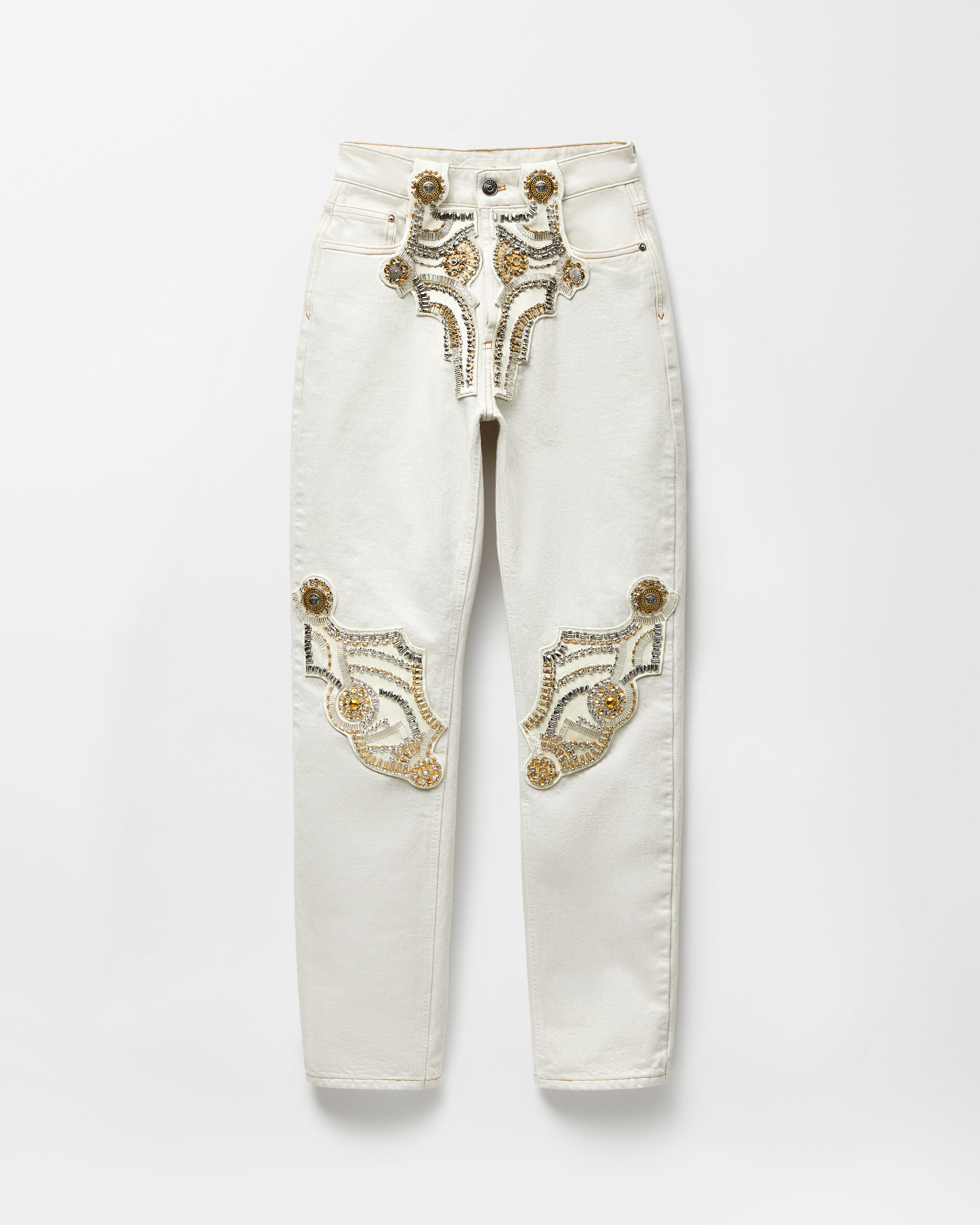 Embroidered Straight Jeans White | VERSACE