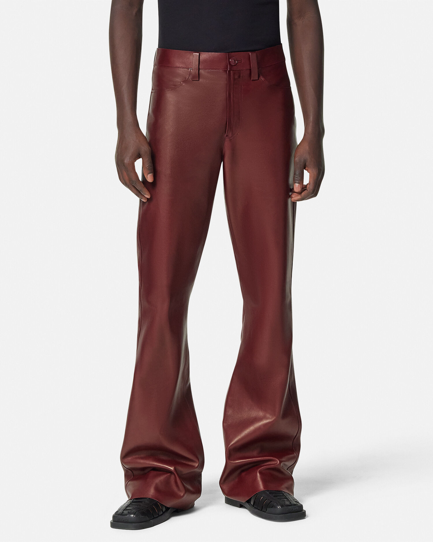 Flared Leather Pants Burgundy VERSACE TH