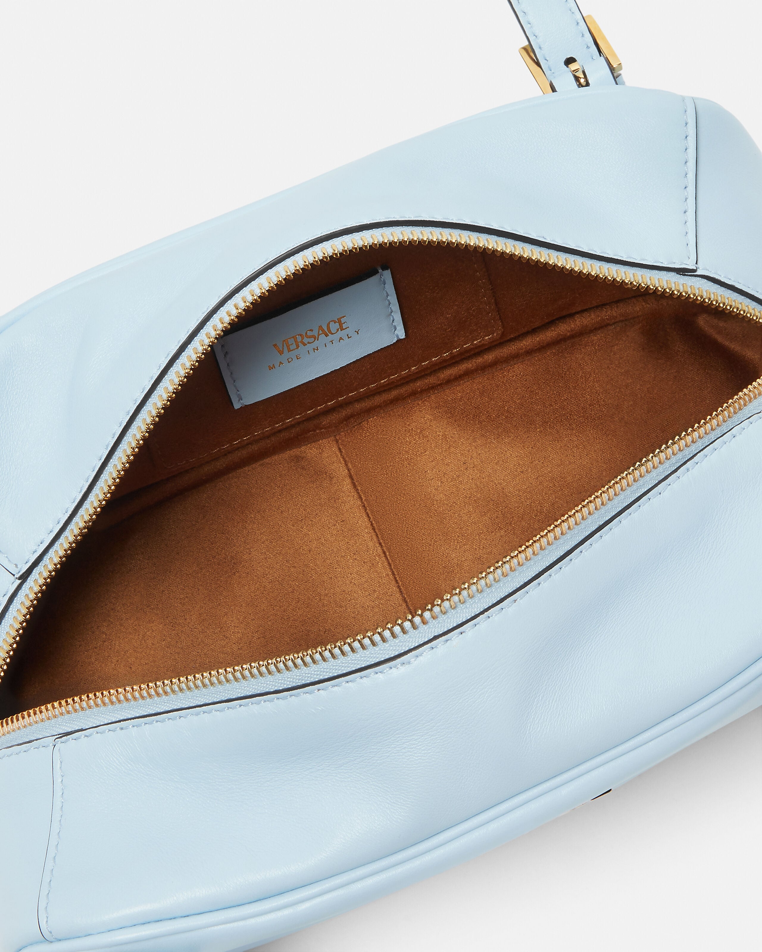 Versace Tag Nappa Bowling Bag Blue | VERSACE US