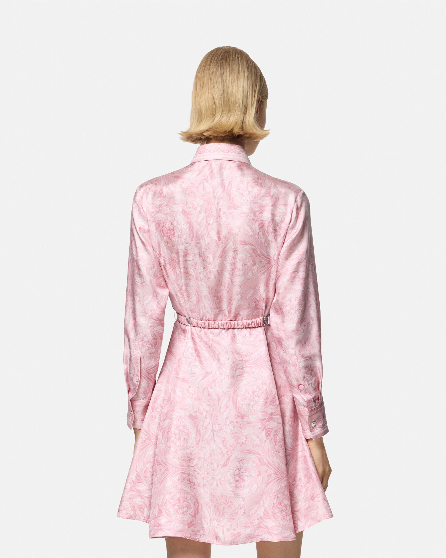 Barocco Silk Midi Shirt Dress Pink Print VERSACE US