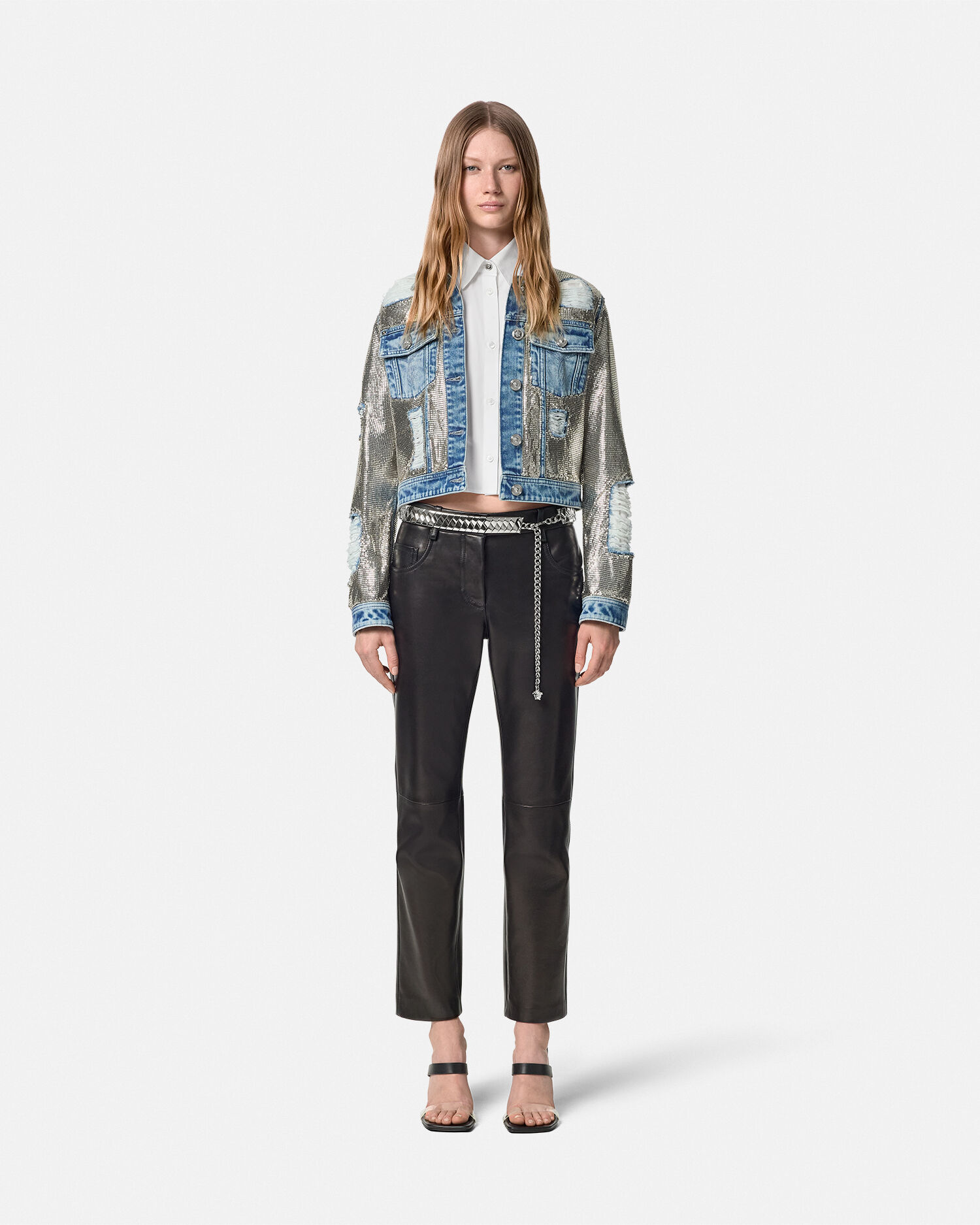 Metal Mesh Denim Jacket Blue | VERSACE US