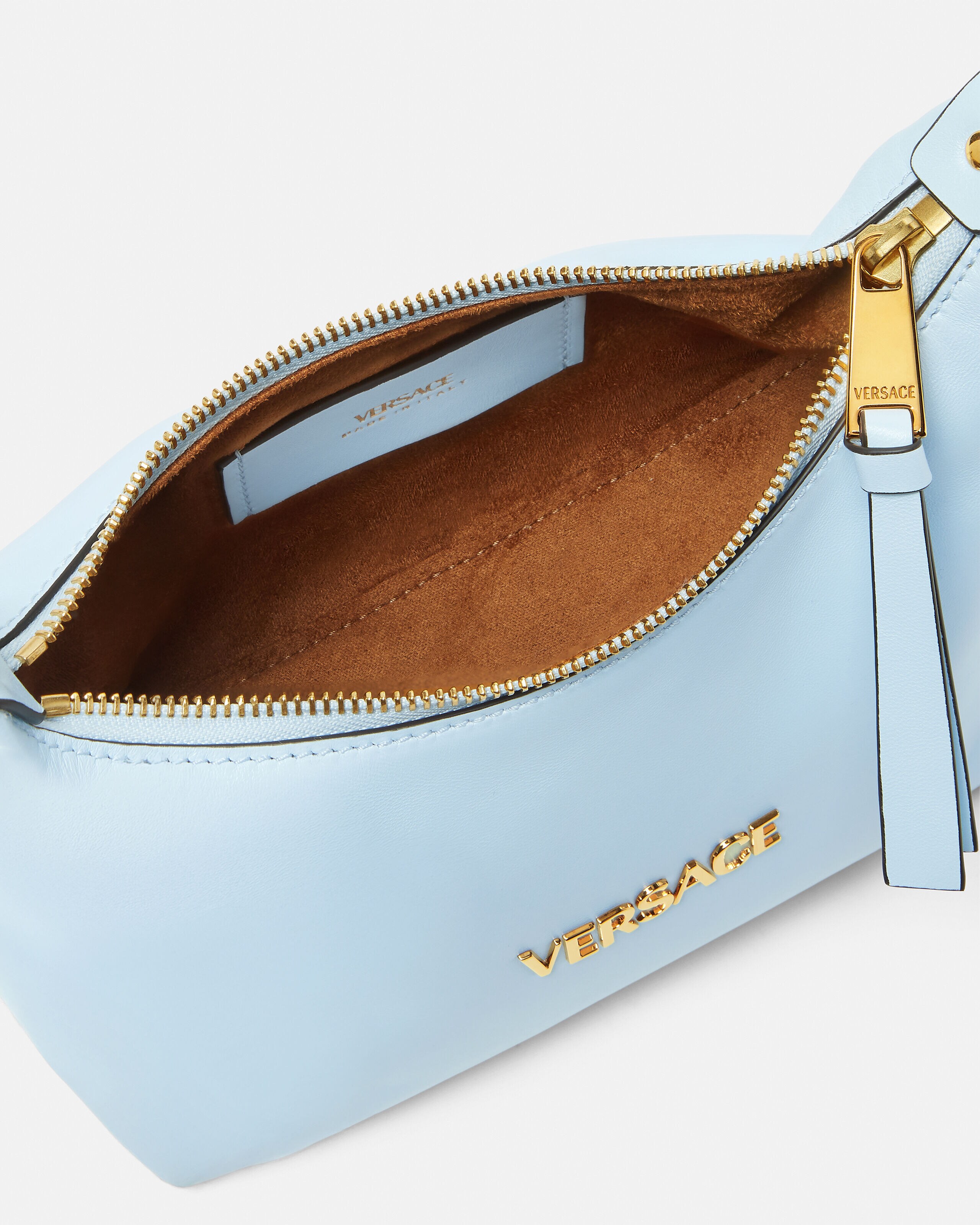 Versace Tag Nappa Hobo Bag Blue | VERSACE US