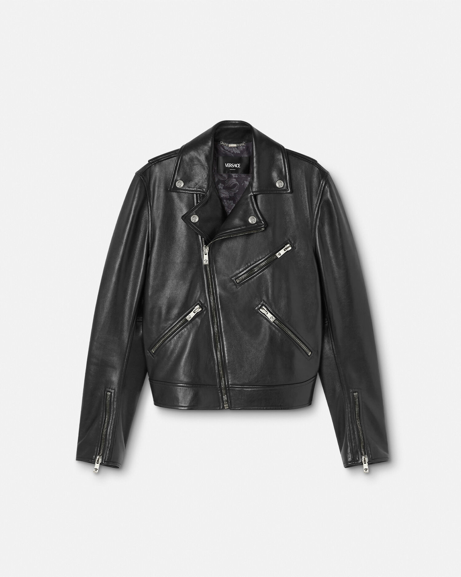 Leather Biker Jacket Black VERSACE CA