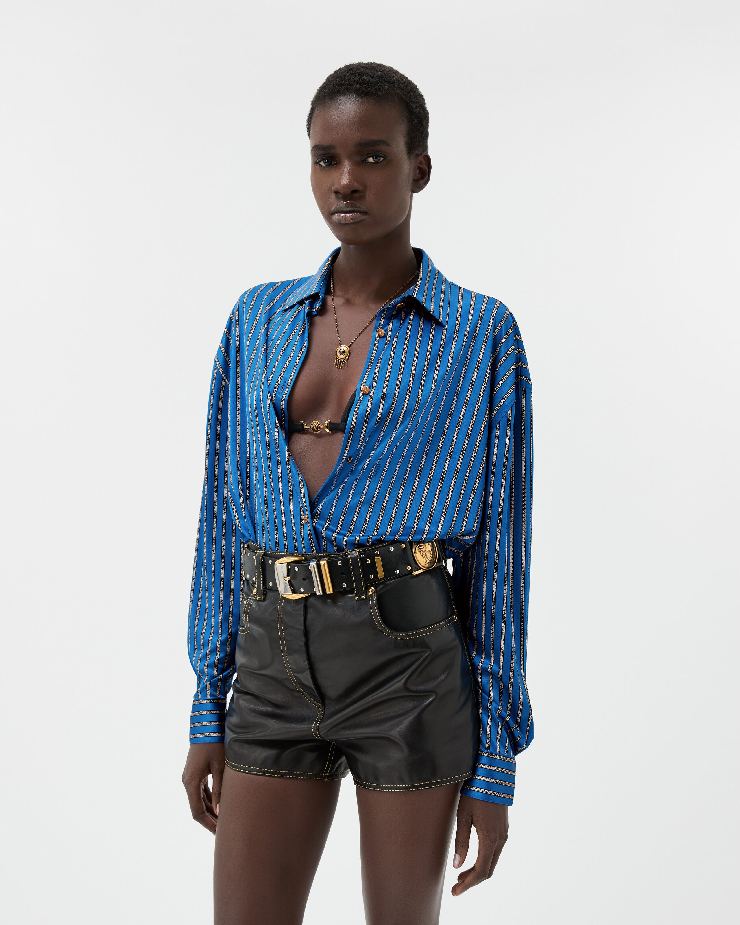 Viscose-Jersey Shirt Blue | VERSACE US