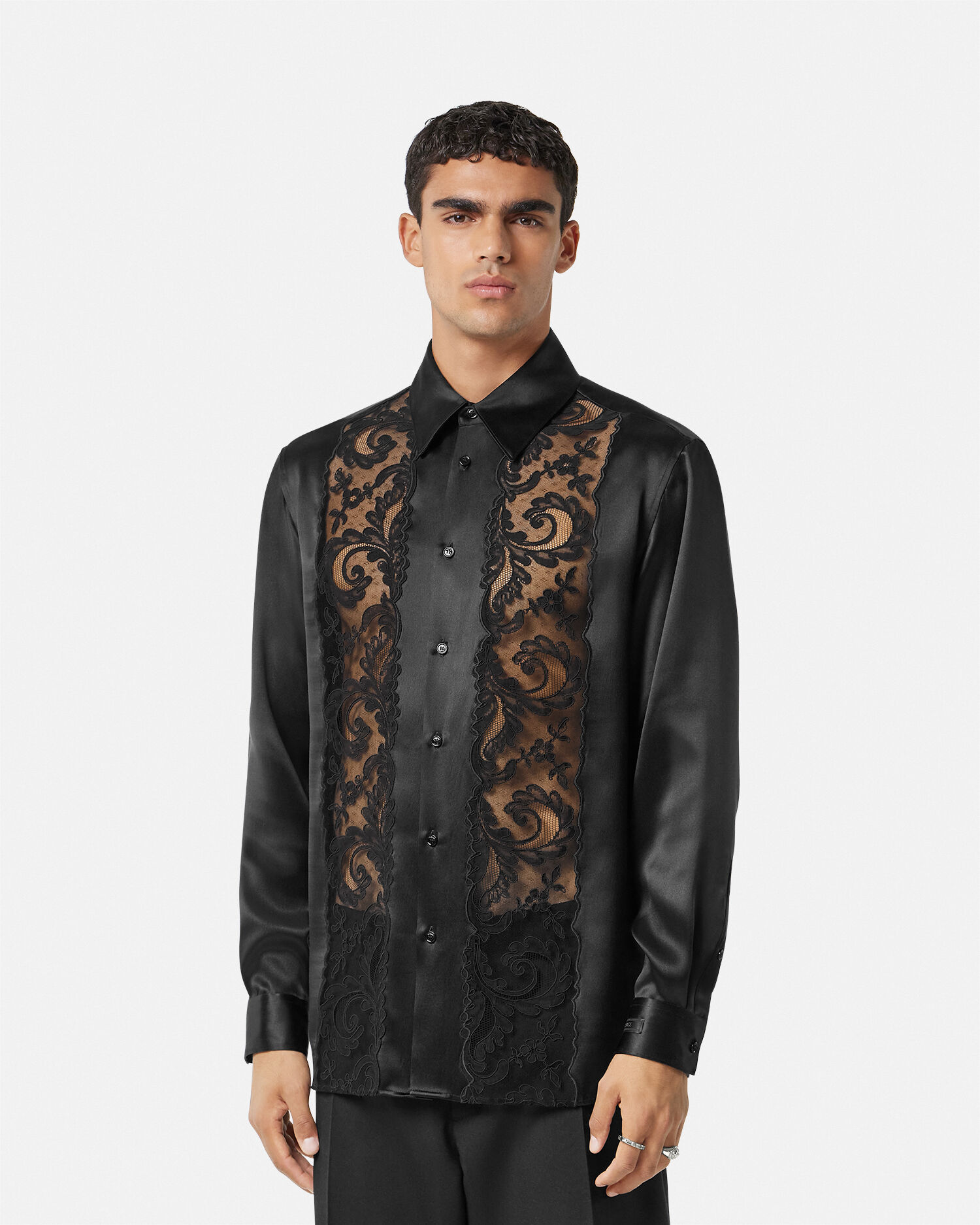Camicia Barocco in seta e pizzo Nero VERSACE IT