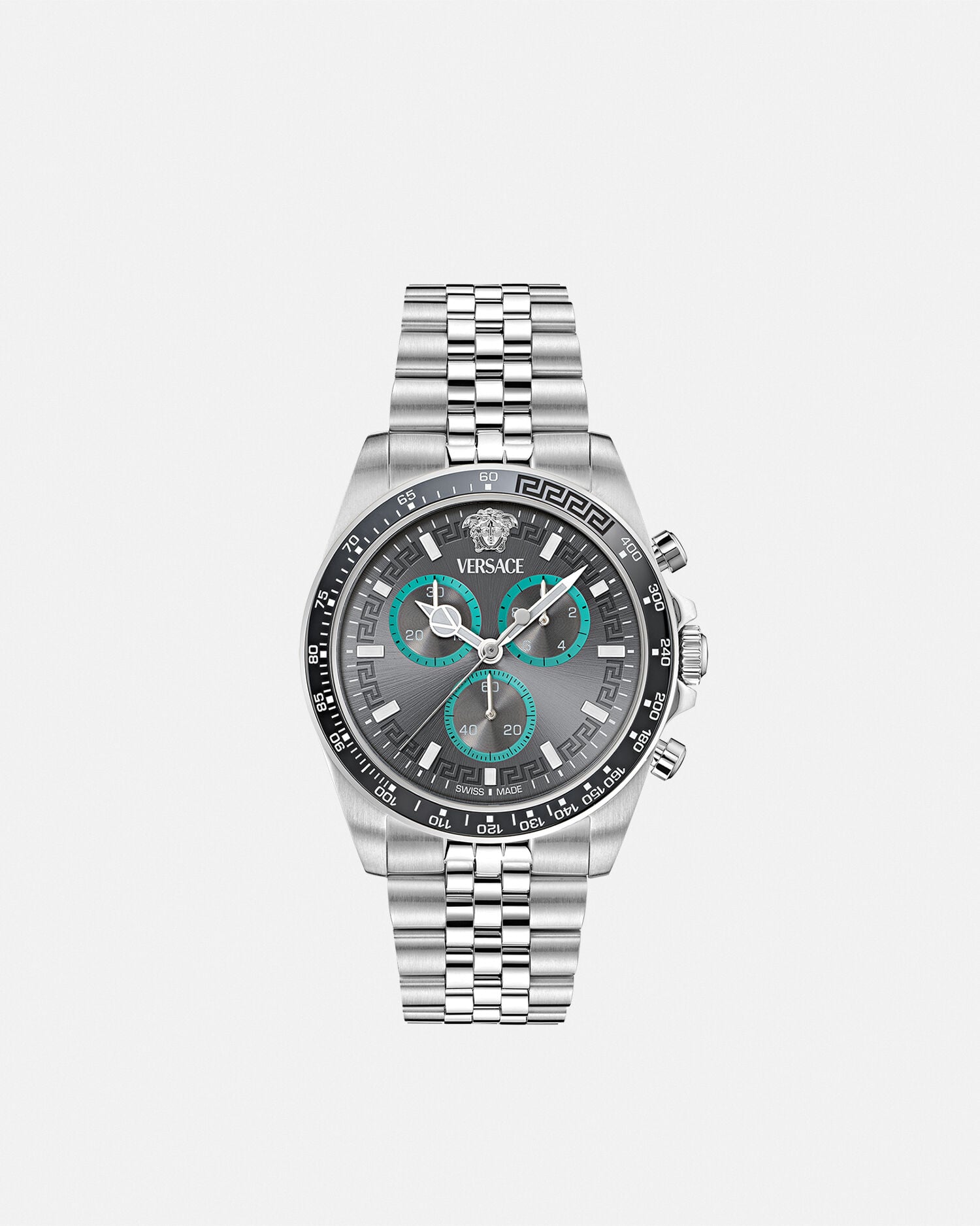 Greca Chrono Wave Watch Black,Silver | VERSACE US