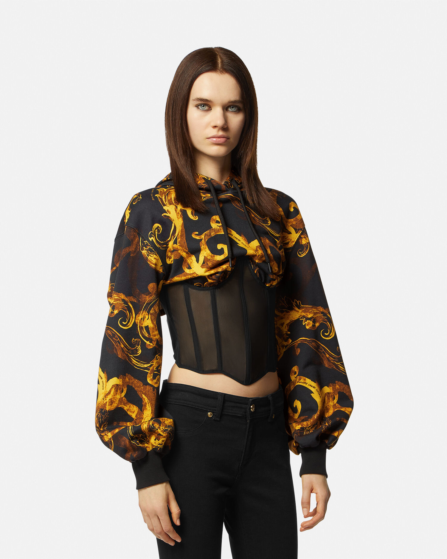 Watercolor drawstring crop hoodie sale