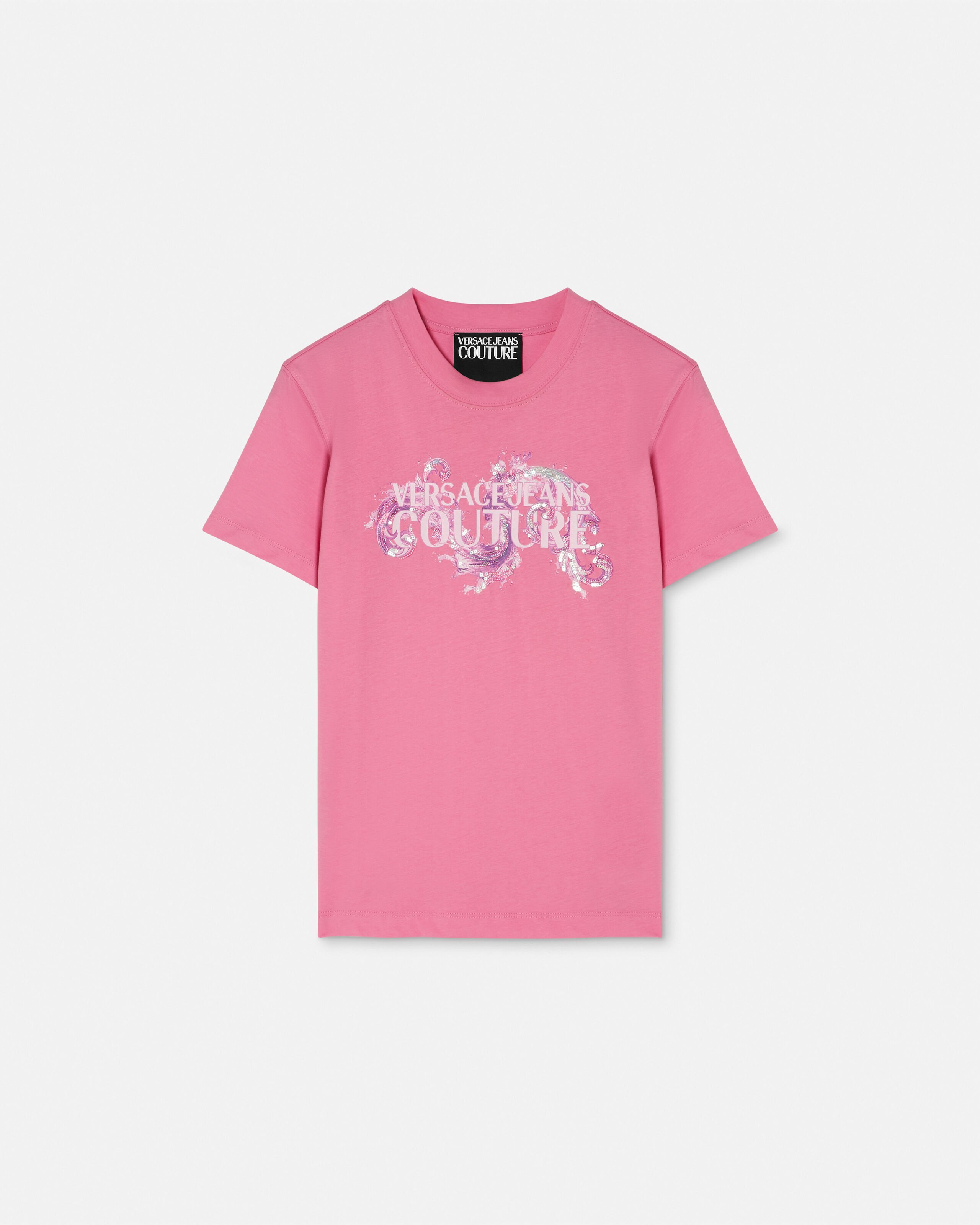 Printed Embellished Cotton-Jersey T-Shirt Print | VERSACE US