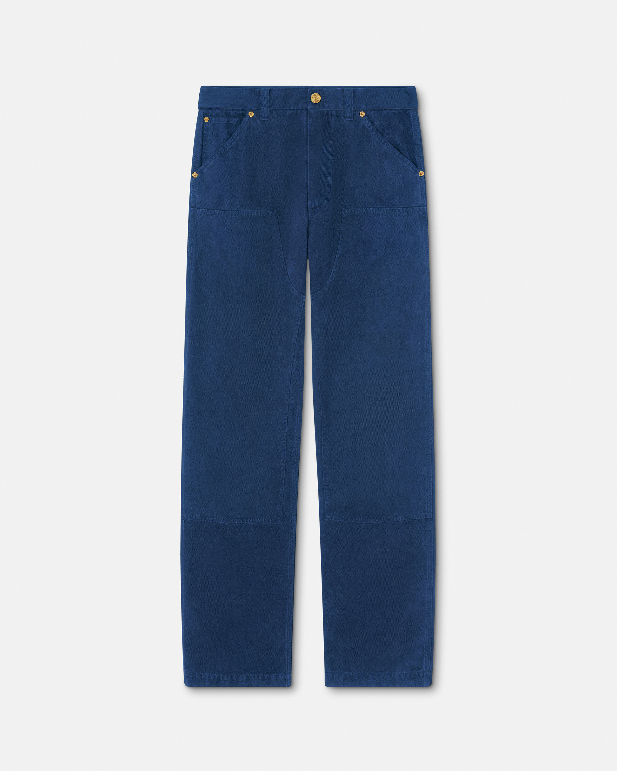 【BLUE】Overdyed DENIM PANTS Overdyed Canvas Carpenter Pants Blue | VERSACE US