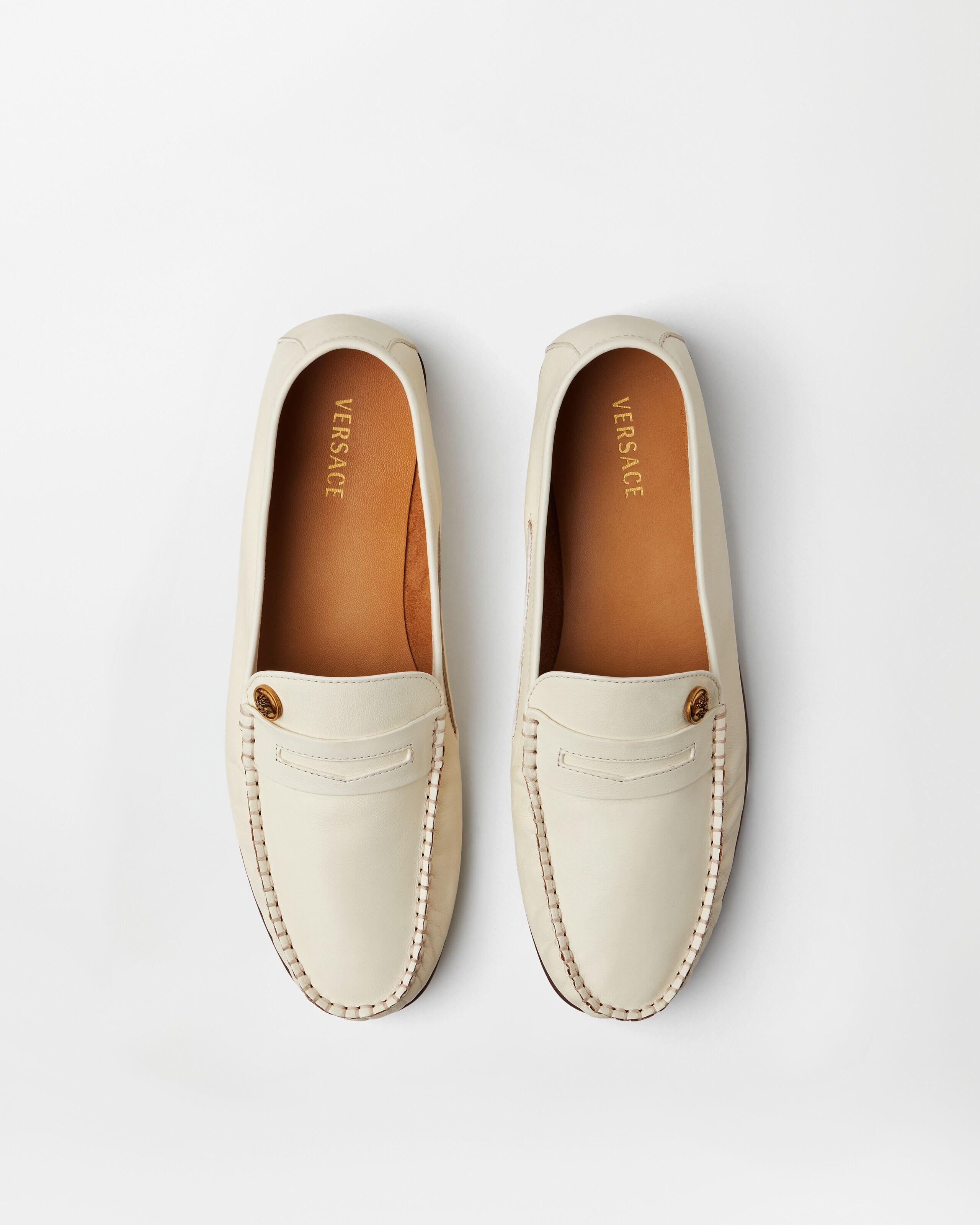 Guanto Leather Loafers White | VERSACE US