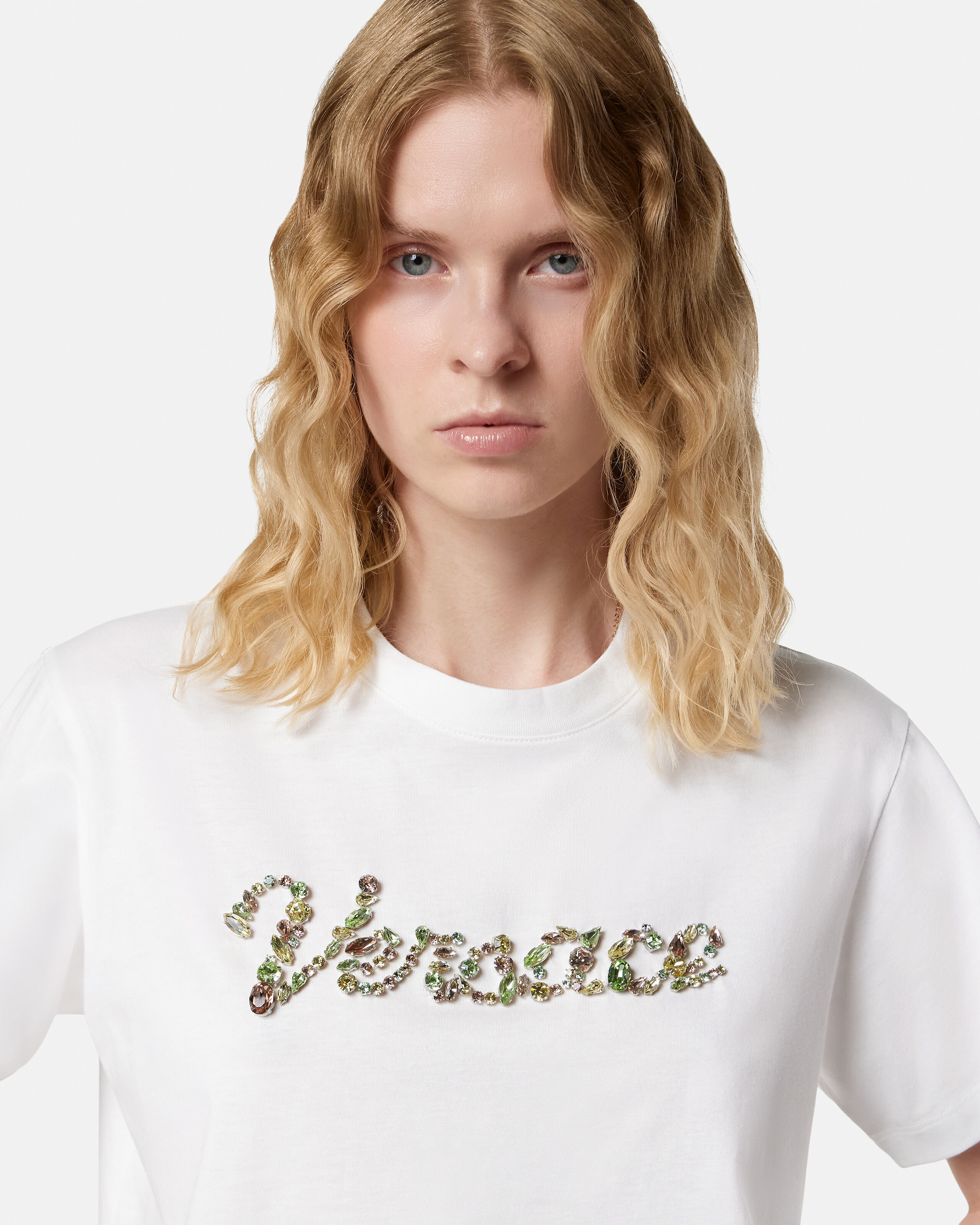 Embroidered Cotton-Jersey T-Shirt | VERSACE US