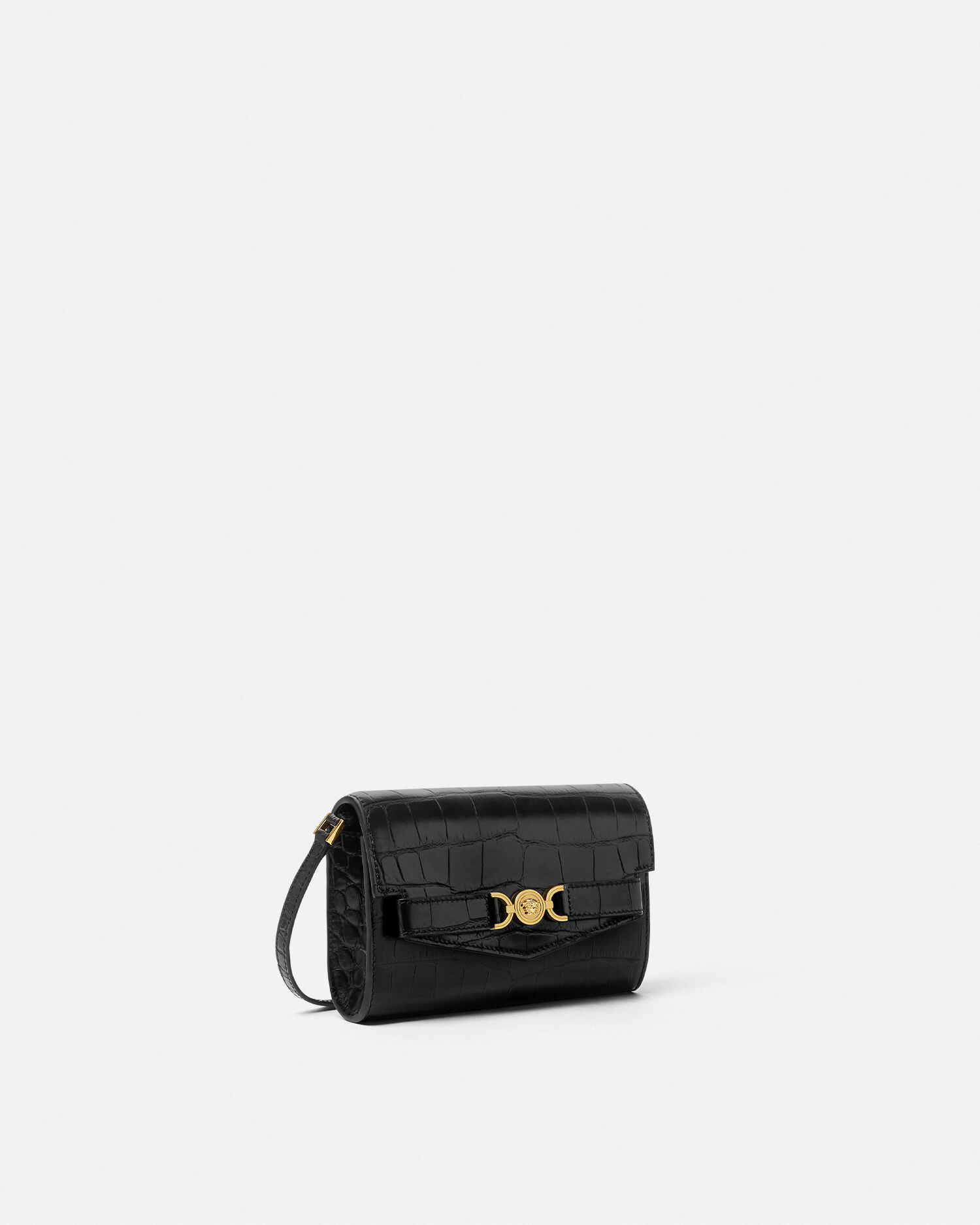 Croc-Effect Medusa '95 Crossbody Bag Black,Gold | VERSACE US