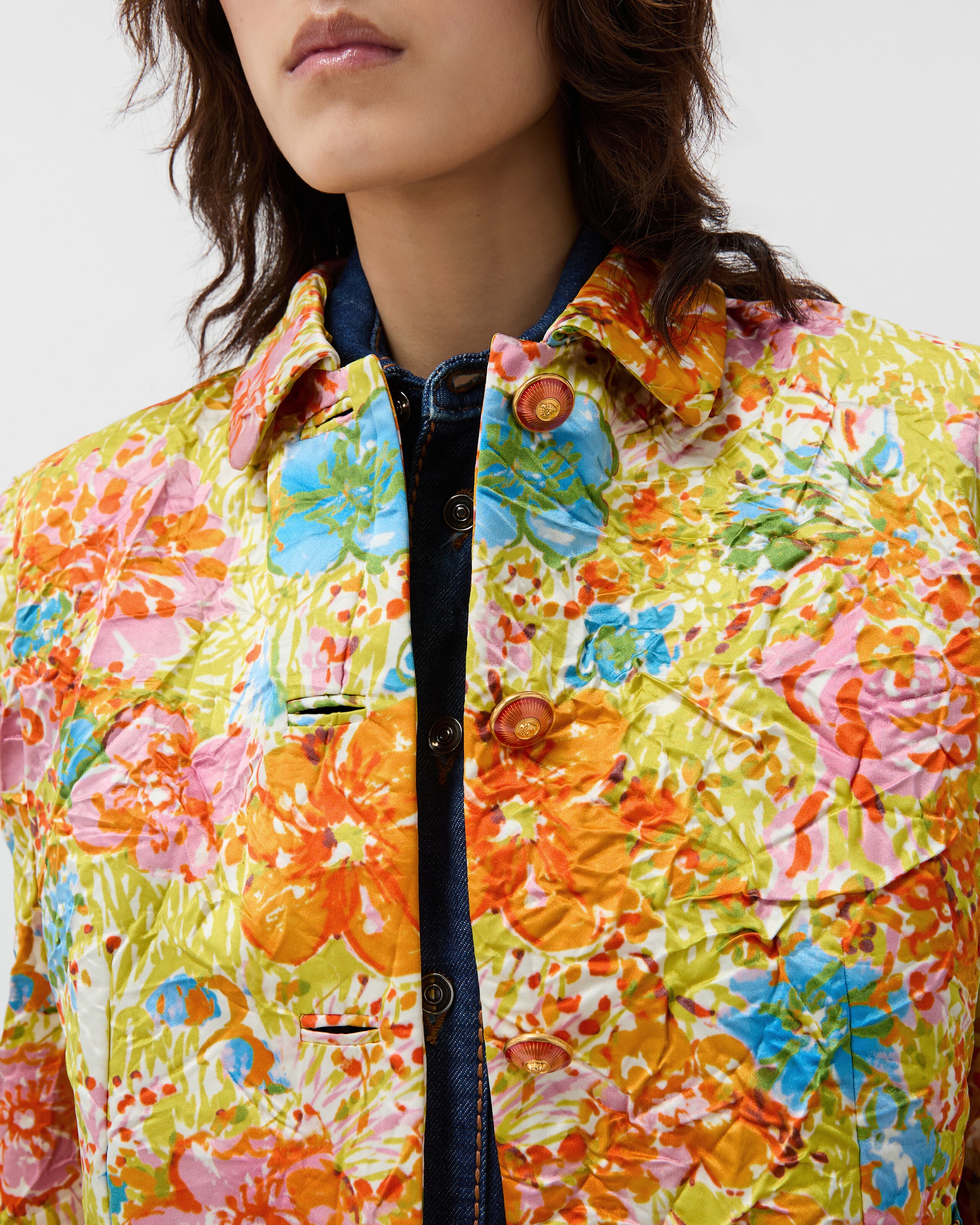 Printed Silk Duchesse Jacket Multicolor | VERSACE US