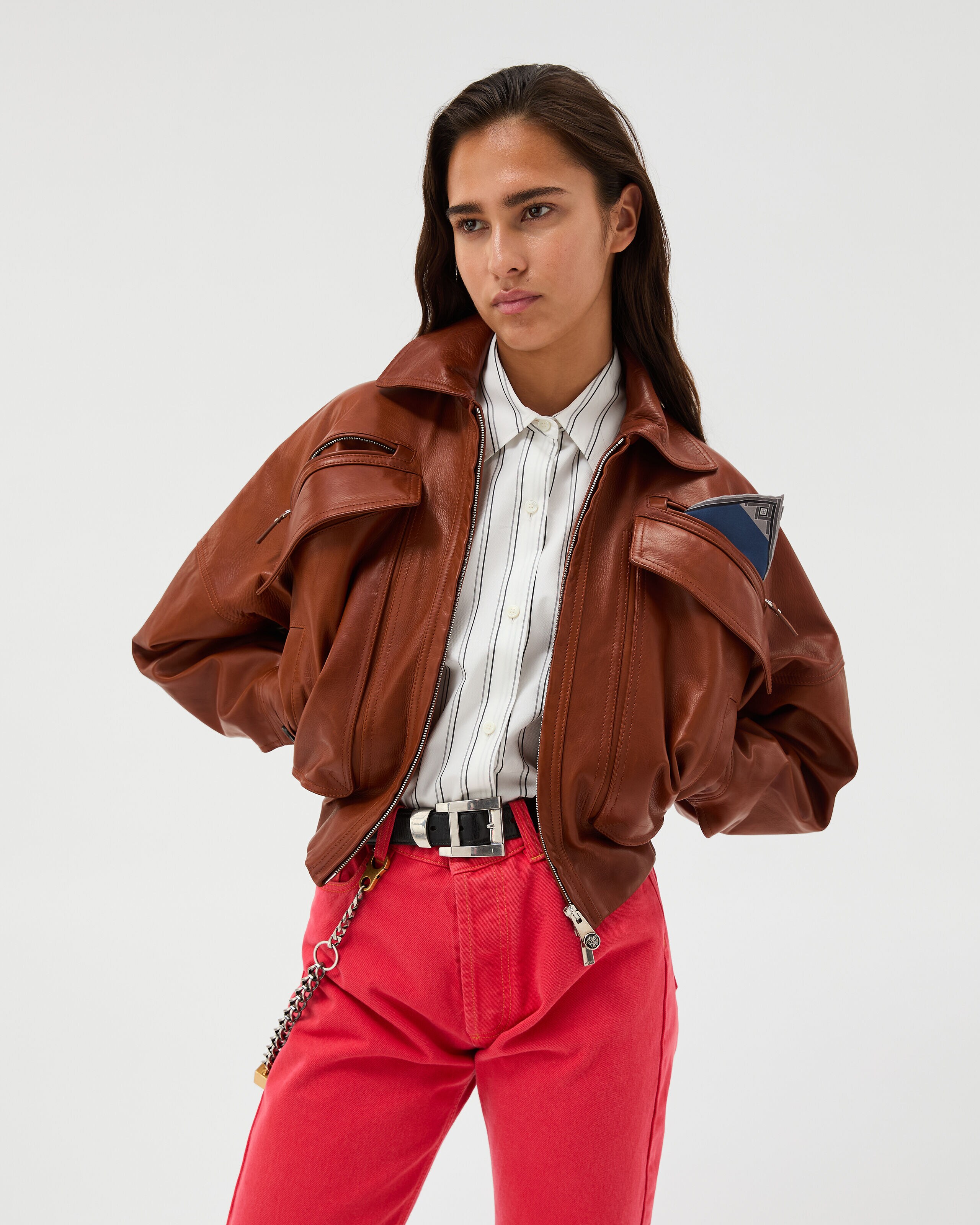 Leather Blouson Brown | VERSACE US