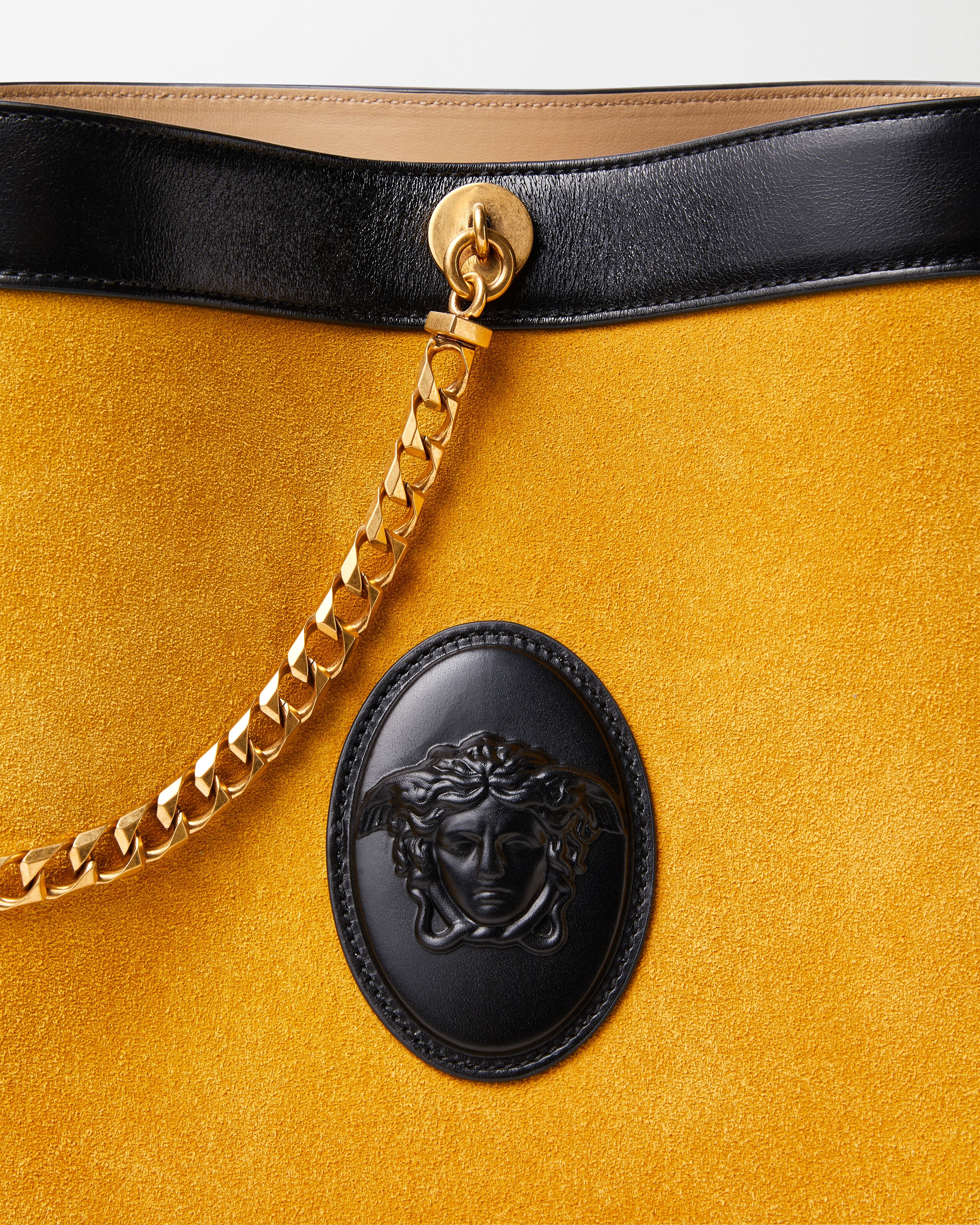 Pivot Small Suede Bucket Bag Yellow | VERSACE US