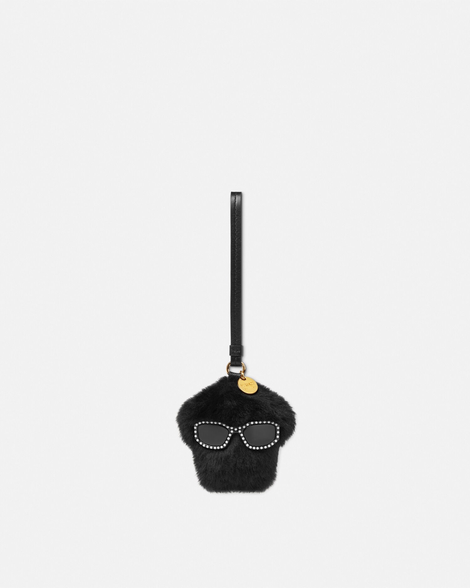 Medusa Fluffy Shearling Charm Black,Gold | VERSACE US