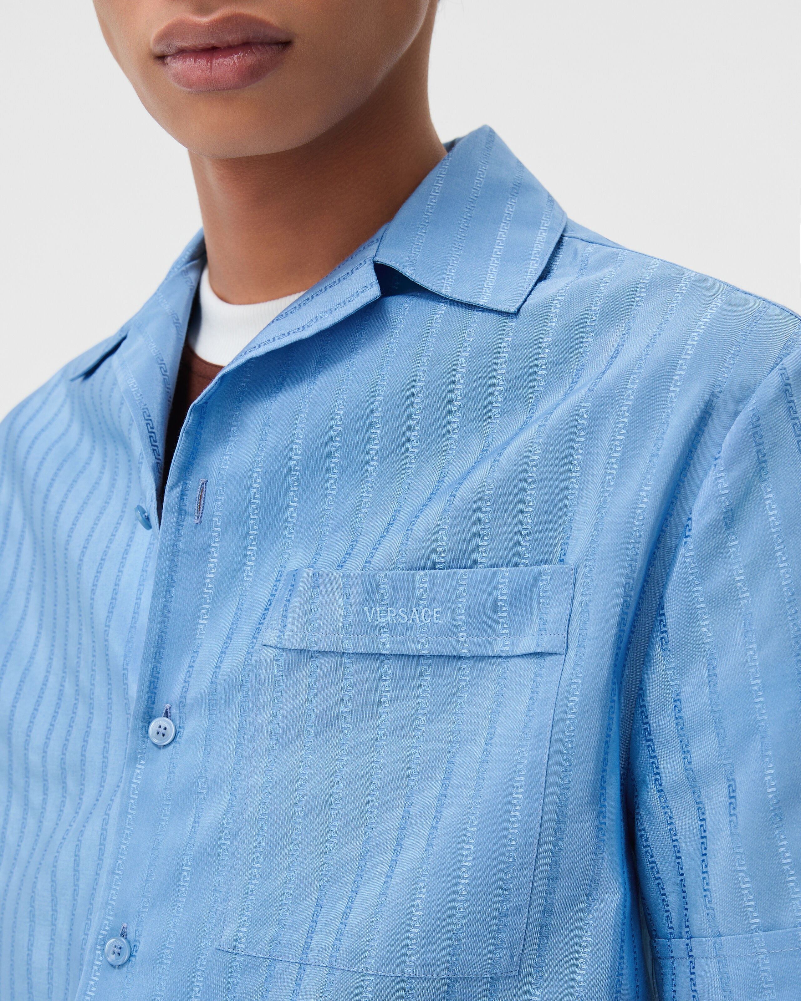 Jacquard Cotton-Silk Regular Shirt Blue | VERSACE US