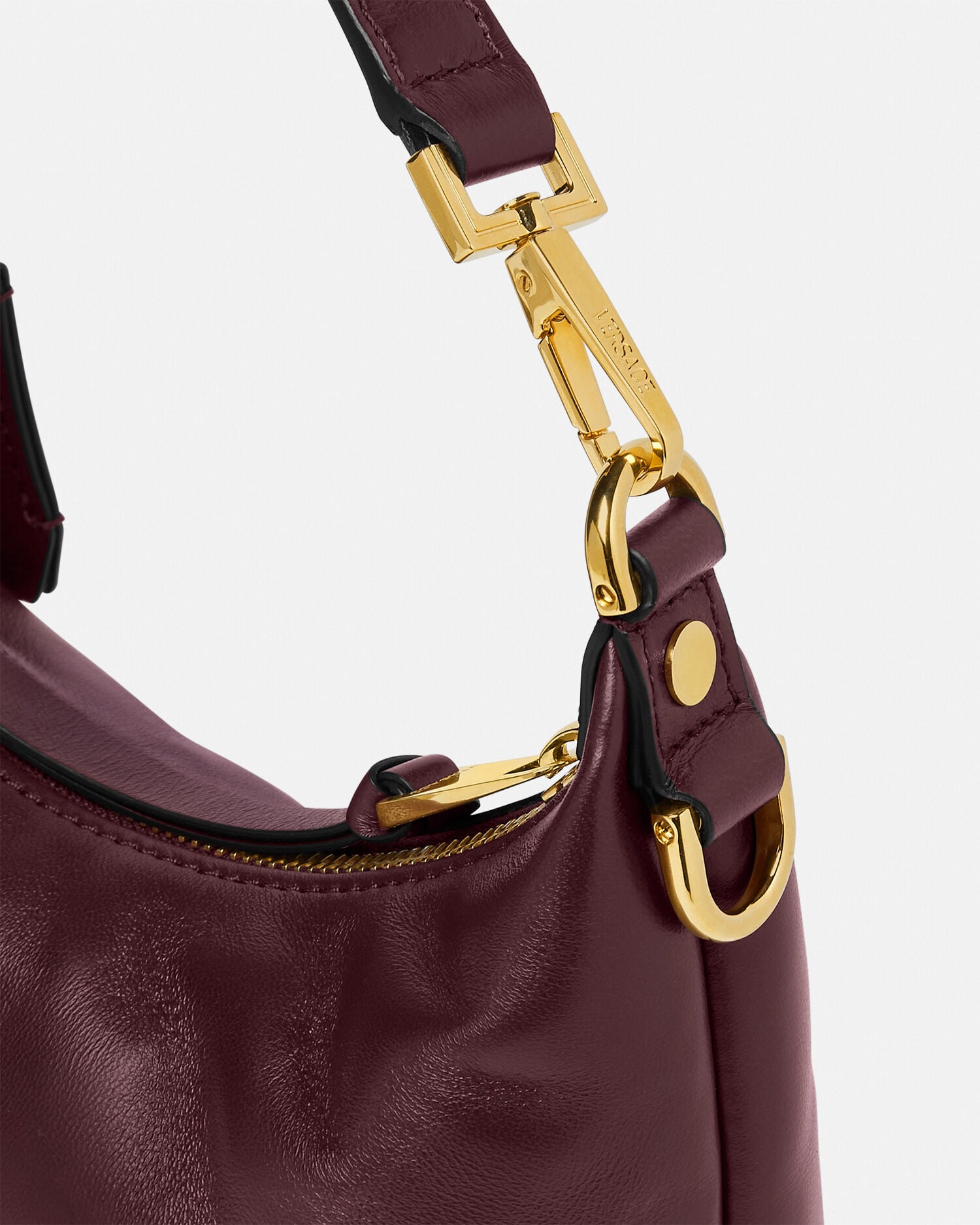 Versace Tag Nappa Hobo Bag Burgundy | VERSACE US