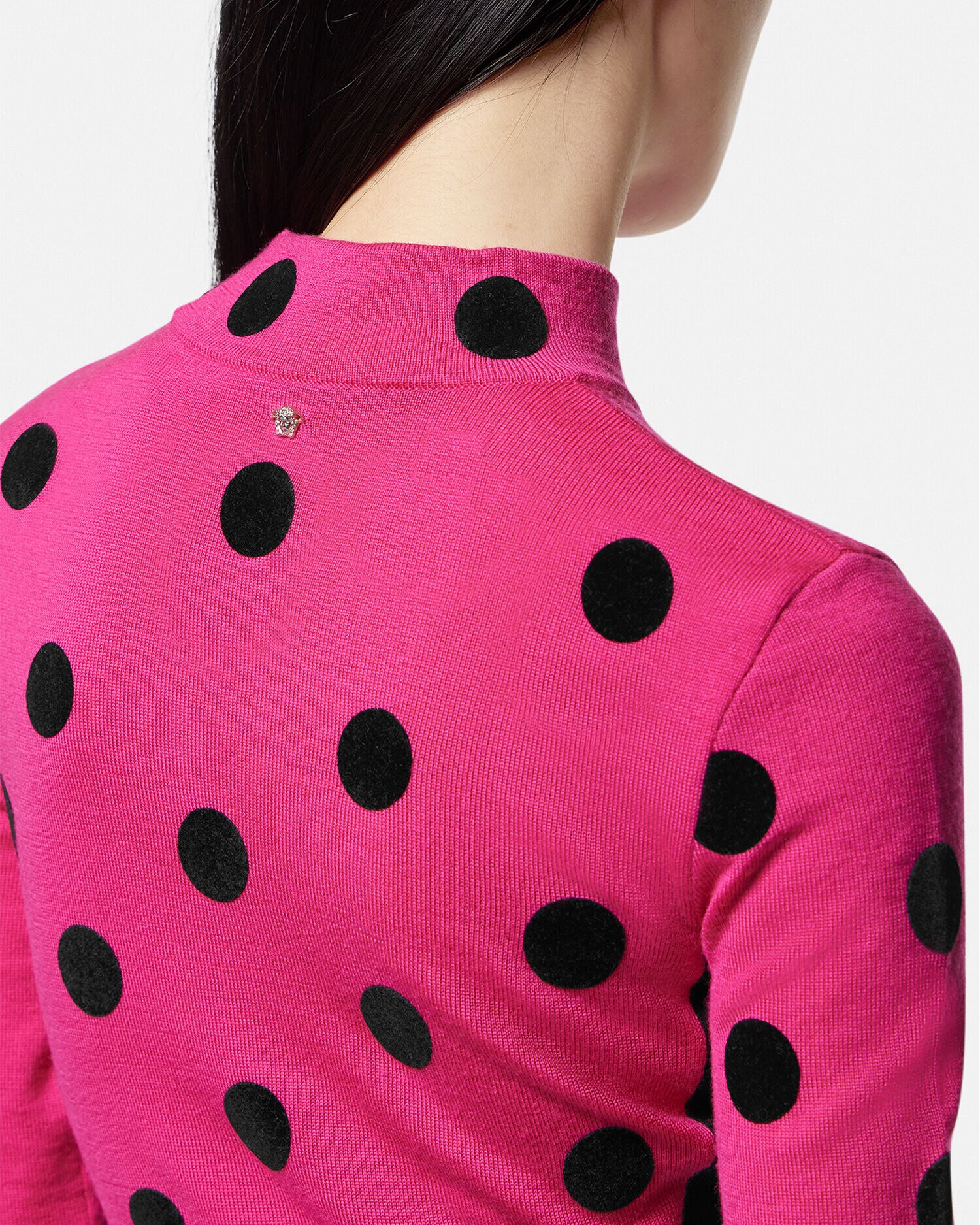 Polka Dot Turtleneck Knit Midi Dress