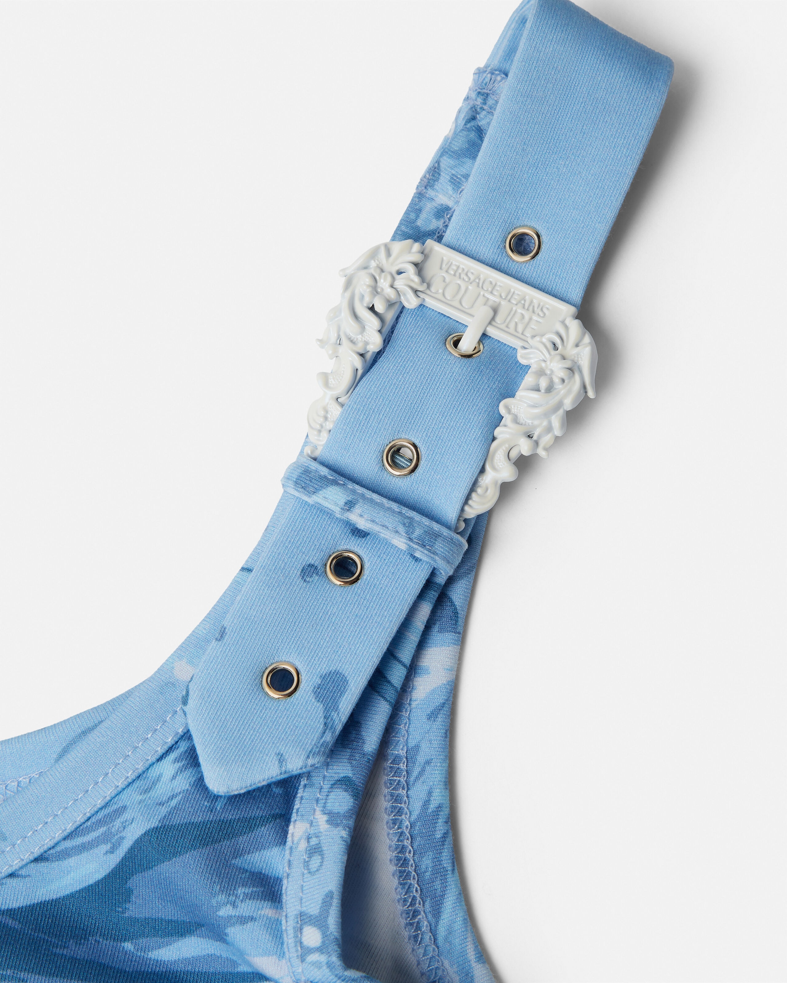 Printed Cotton Draped Tank Top Blue | VERSACE