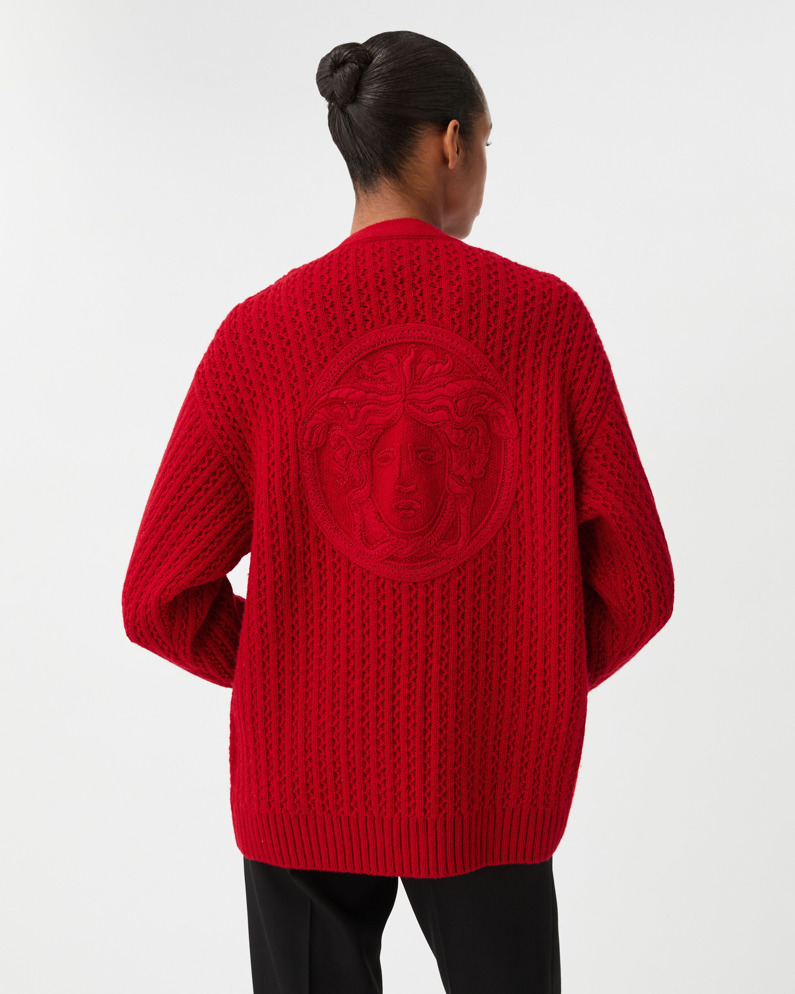 Embroidered Wool & Cashmere Knit Cardigan Red | VERSACE