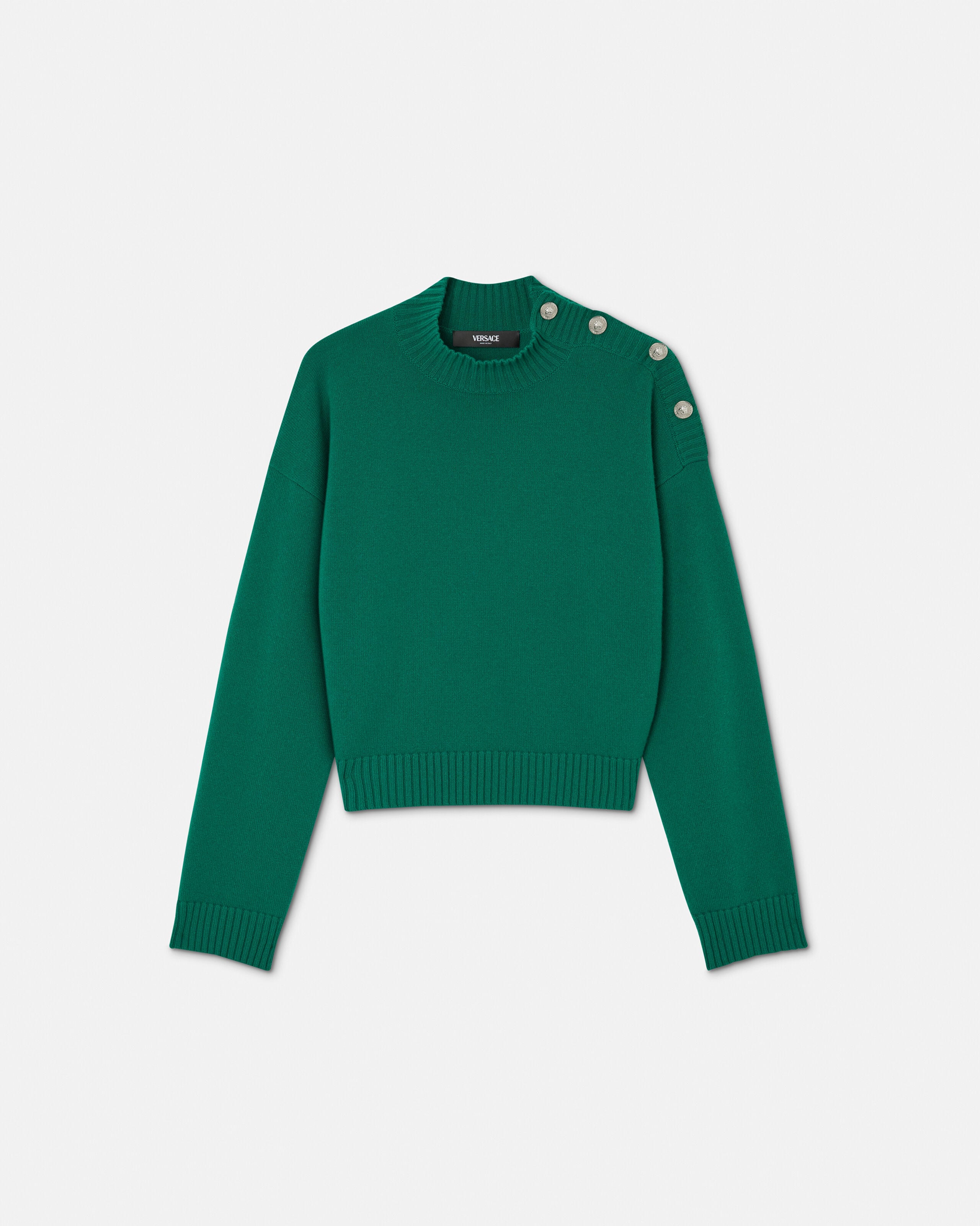 Wool-Cashmere Knit Boxy Sweater Green | VERSACE