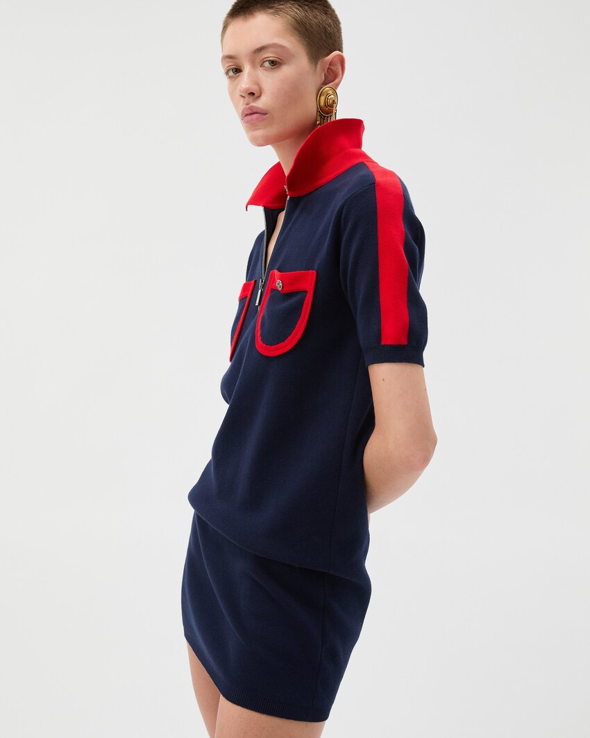 Mini robe zipp&eacute;e en maille de coton Bleu 4