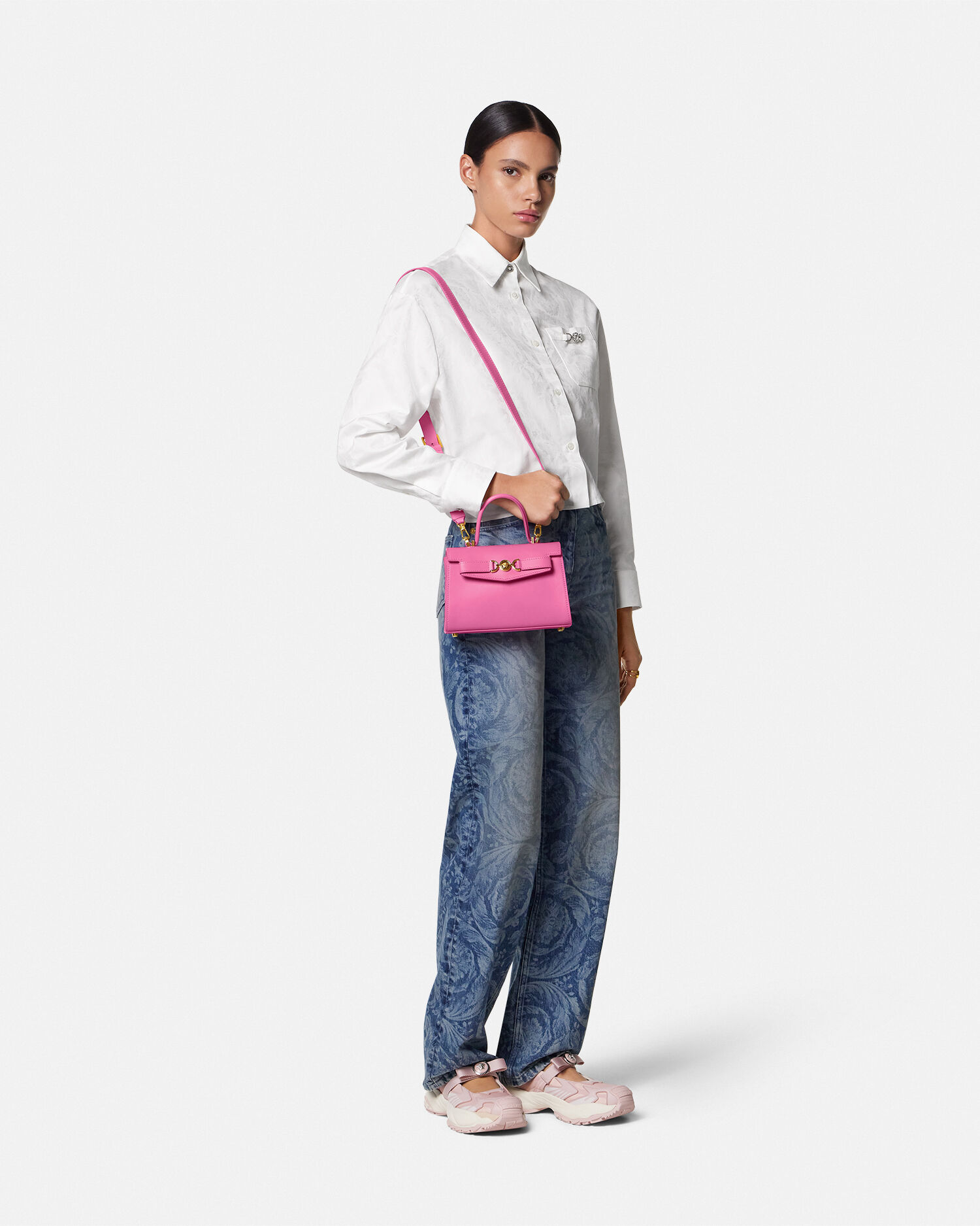 Medusa '95 Small Leather Top-Handle Pink | VERSACE IN