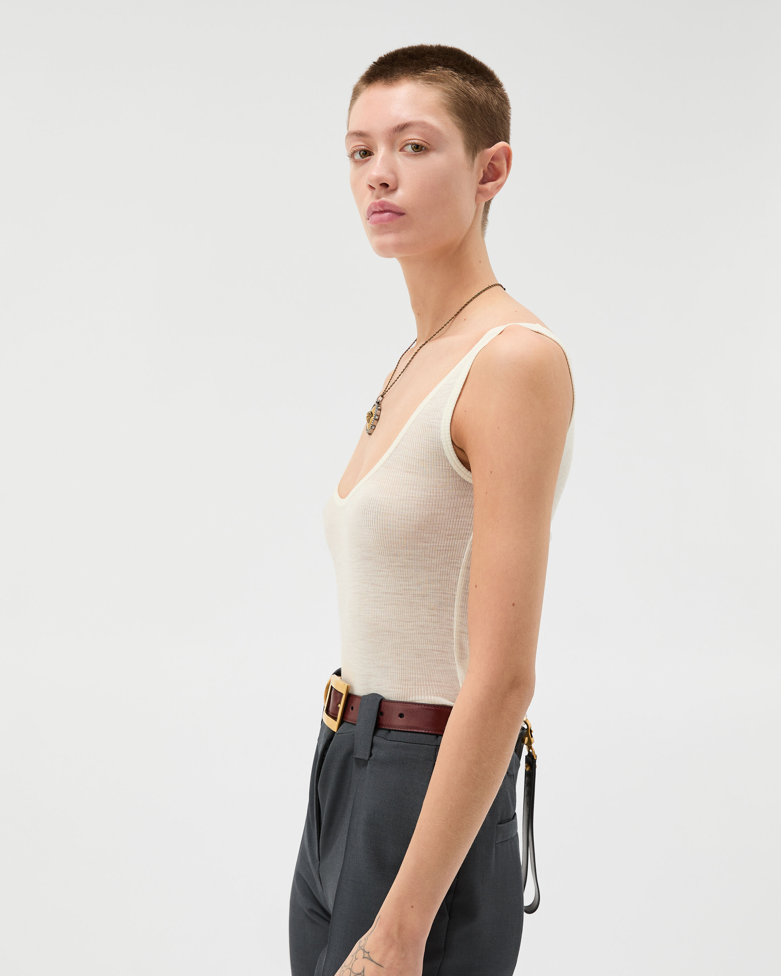 Embroidered Ribbed Wool Tank Top Yellow | VERSACE US