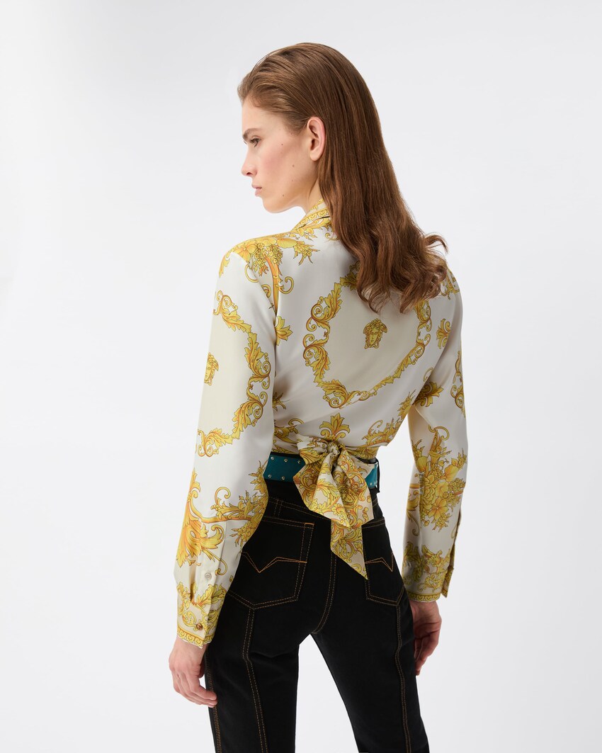 Camisa de sarga de seda con estampado Blanco+Oro 3